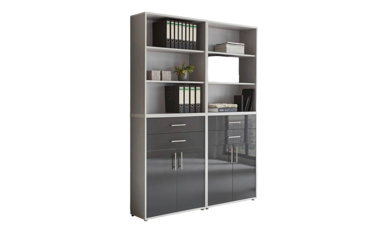 Aktenschrank Office Edition Sw Set 20 Grau - Anthrazit Hochglanz/Grau, MODERN, Holzwerkstoff (168,8/227,2/33cm) - MID.YOU
