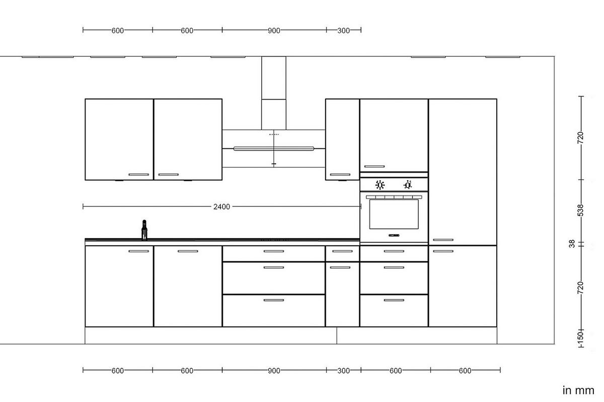 Küchenleerblock Riva High o. Geräte Schieferfarben - Schieferfarben/Edelstahlfarben, MODERN, Holzwerkstoff/Metall (360cm) - Nobilia