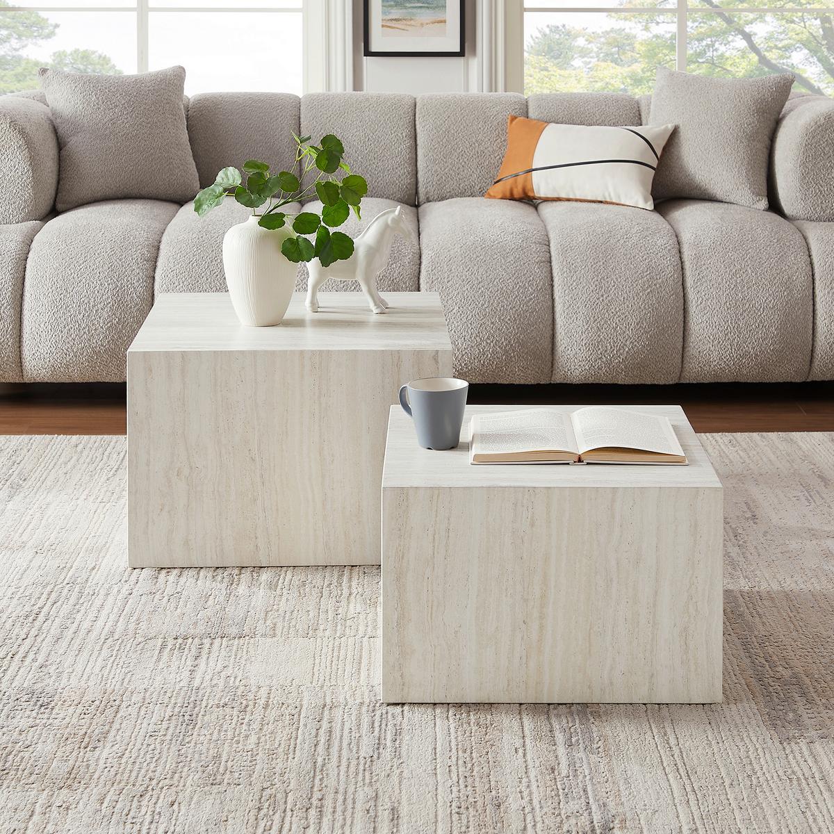 Set Klubskih Mizic Travertin, Bež, 2-Delni - bež, Design, leseni material (58-50/58-50/40-33cm) - Livetastic