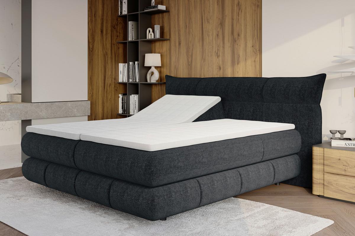 Boxspringbett Auris Schwarz ca. 180x200cm - Schwarz, KONVENTIONELL, Kunststoff/Textil (180/200cm) - Sembella