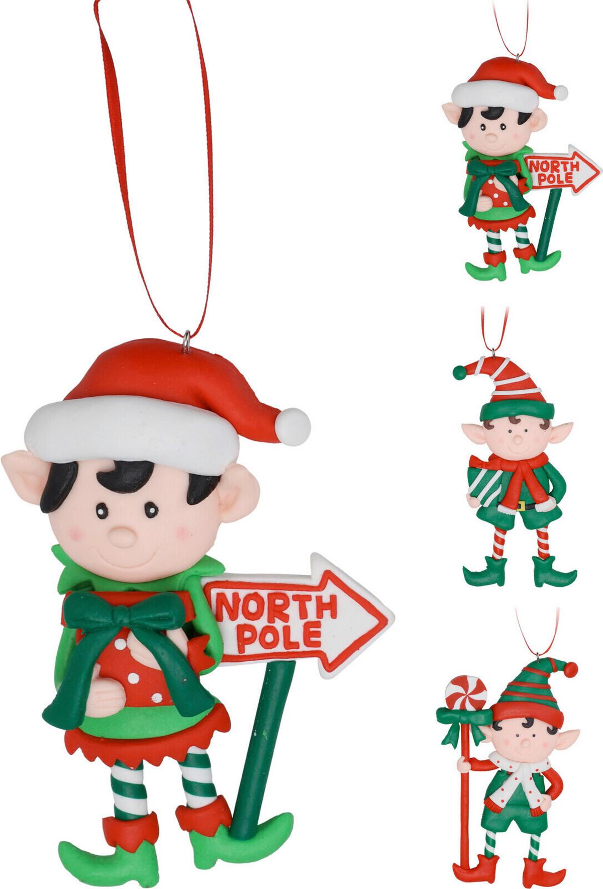 Karácsonyfadísz Elf - piros/fehér, műanyag (7,5/12,5cm)
