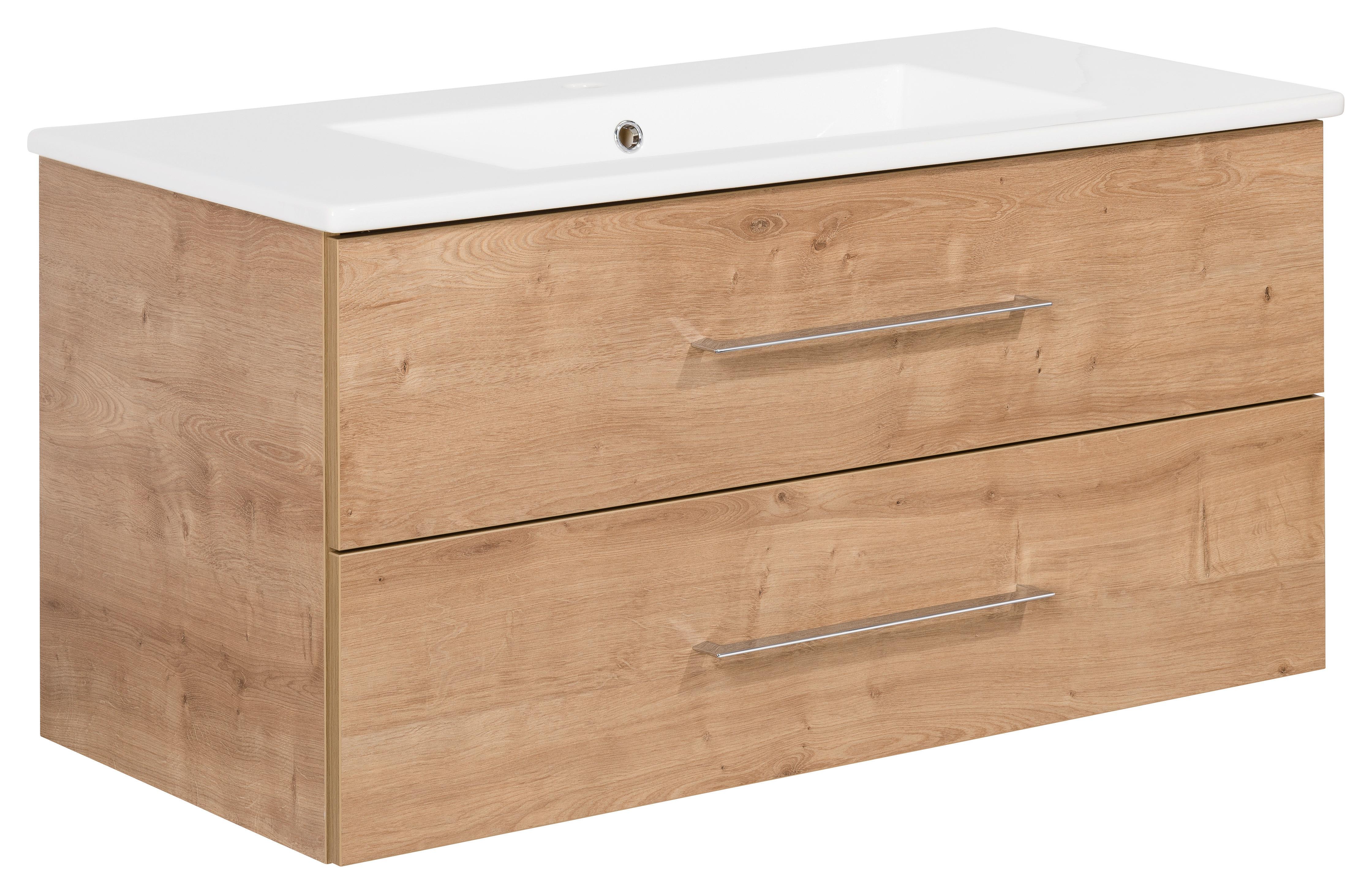 Waschtischkombi B.Perfekt Eichefarben - Eichefarben/Silberfarben, MODERN, Keramik/Holzwerkstoff (103cm) - MID.YOU