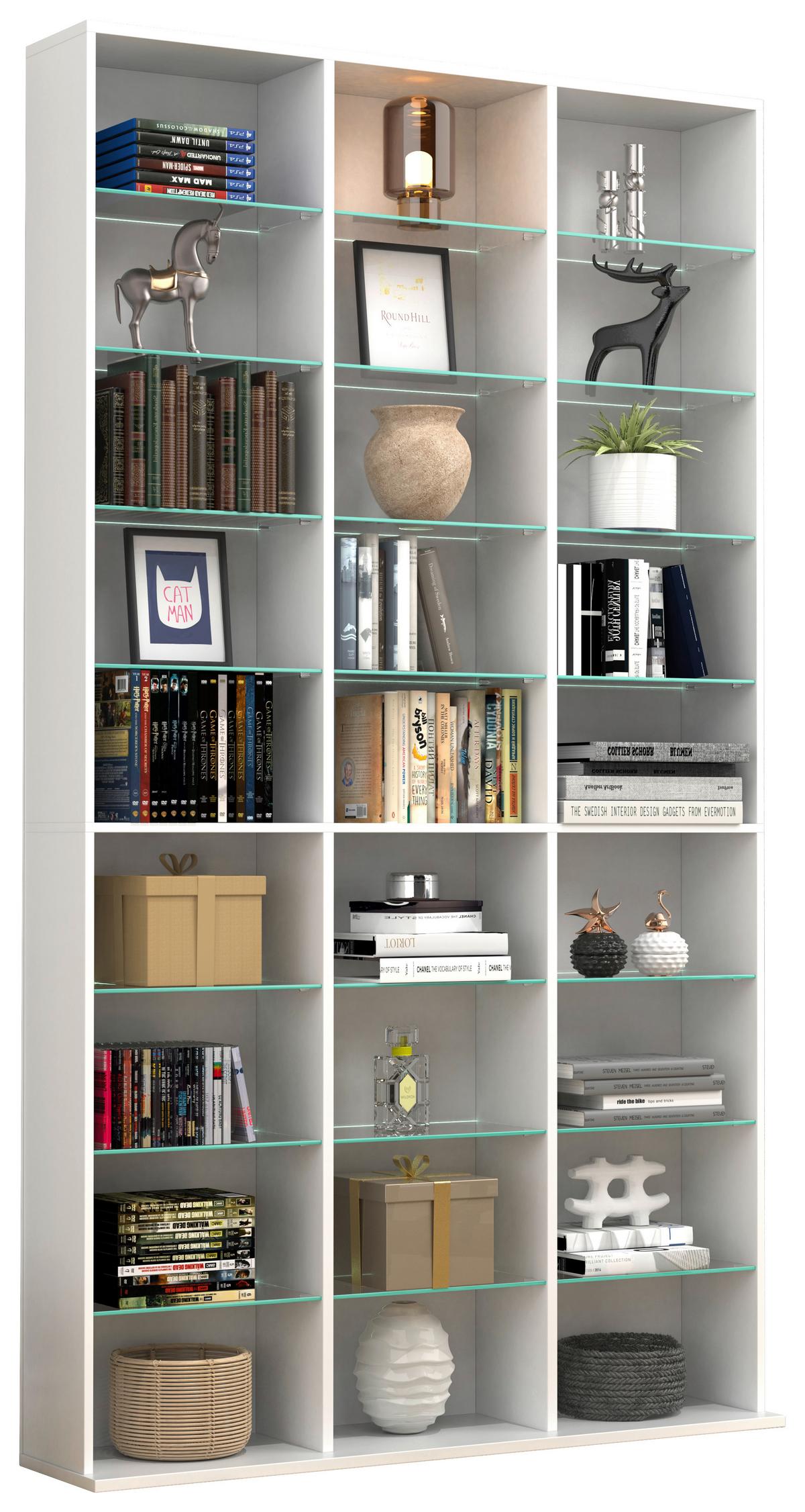 REGAL ZILAS XL - Weiss, Design, Glas/Holzwerkstoff (102/181/23cm) - MID.YOU