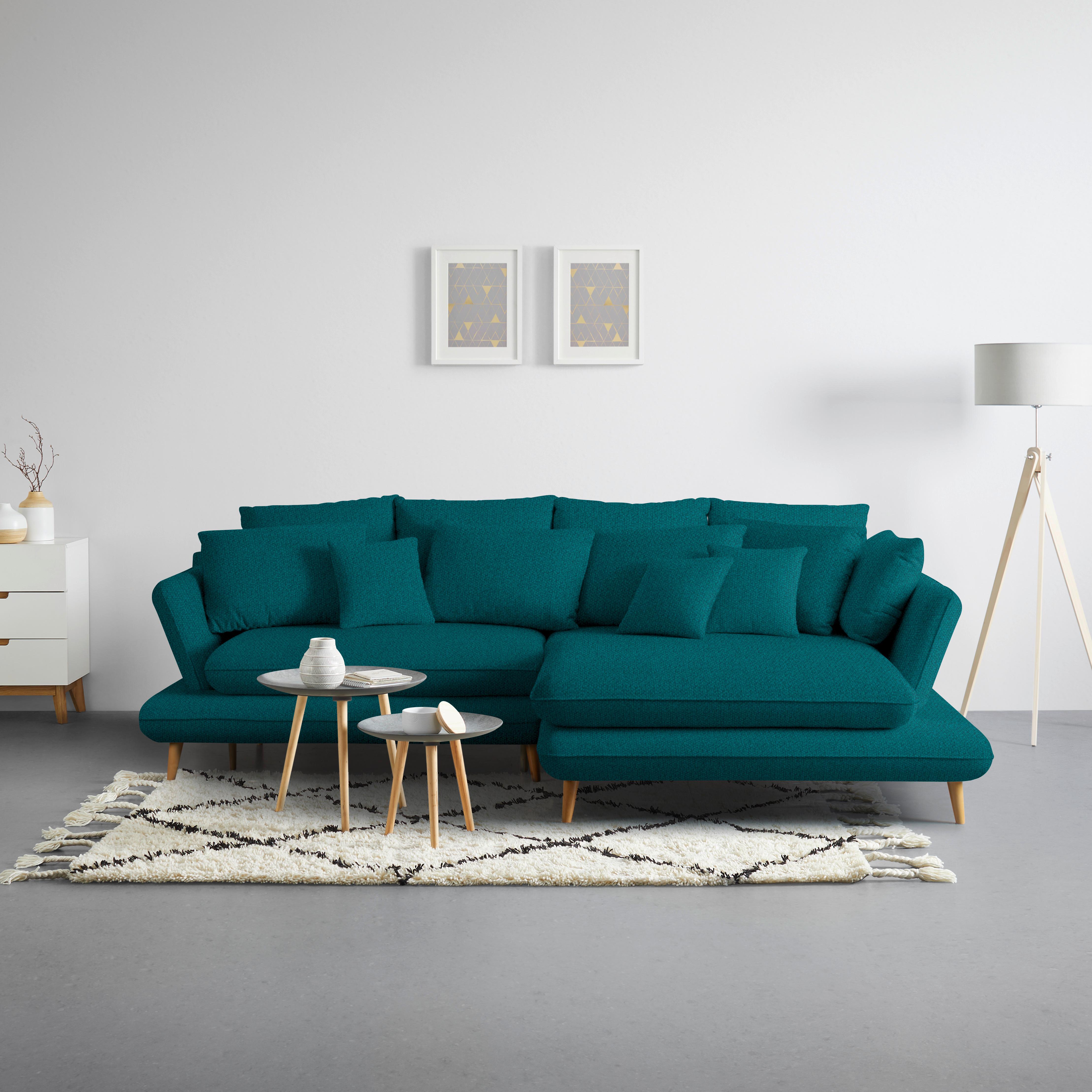 Kutna Garnitura Monte - prirodne boje/boje petroleja, Romantično / ladanjski, tekstil/drvo (283/181cm) - Premium Living