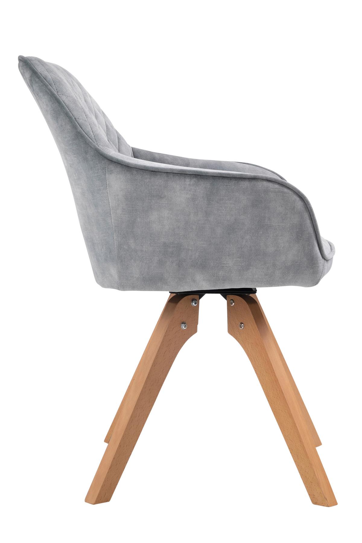 Naslanjač Samt, Siva, Vrtljiv - siva/barve hrasta, Moderno, tekstil/les (59/85/61cm) - Livetastic