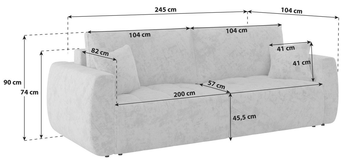 Canapea extensibila BALI - crem/gri, Modern, lemn/textil (245/74-90/104cm) - Luca Bessoni