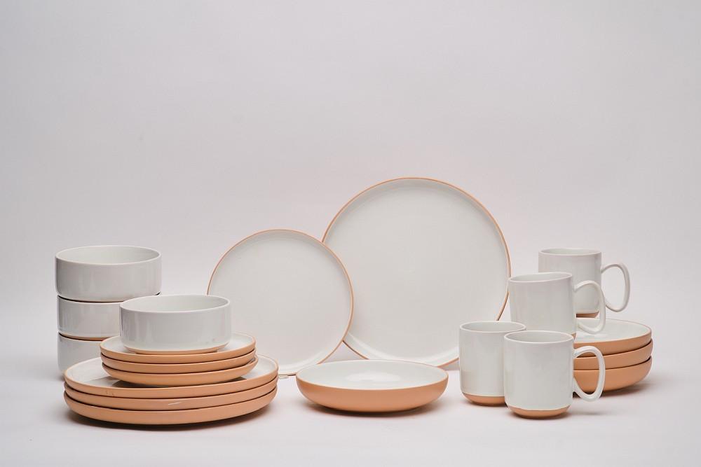 SERWIS OBIADOWO-ŚNIADANIOWY TERRA NOVA - biały/brązowy, Trend, ceramika - Novel