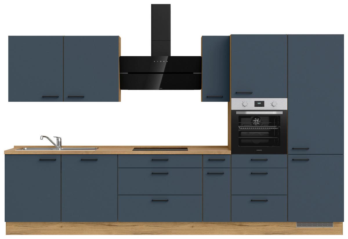 Küchenblock Easytouch High m. Geräten Dunkelblau - Eichefarben/Schwarz, MODERN, Holzwerkstoff/Metall (360cm) - Nobilia