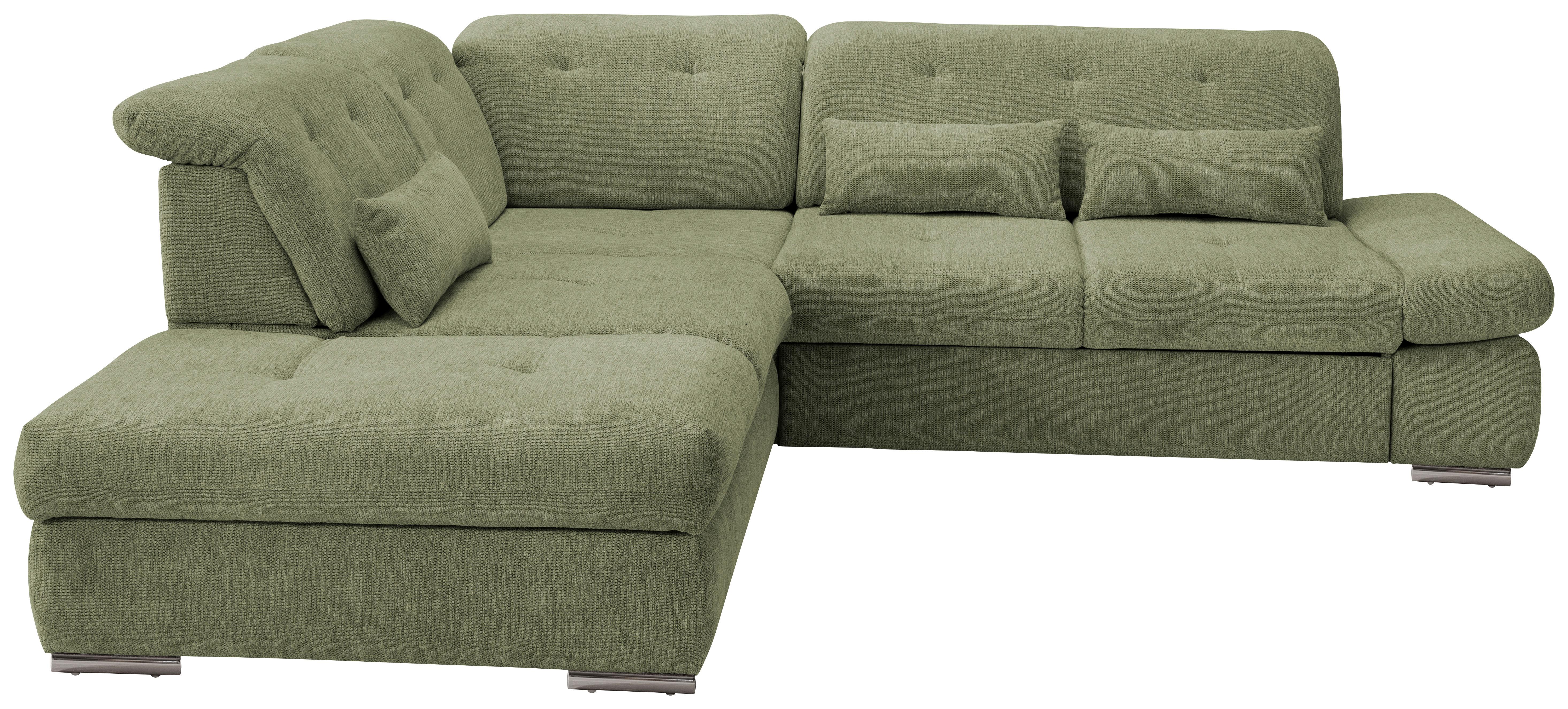 Wohnlandschaft Dalida Grün Chenille - Chromfarben/Grün, Design, Textil/Metall (254/280cm) - Livetastic