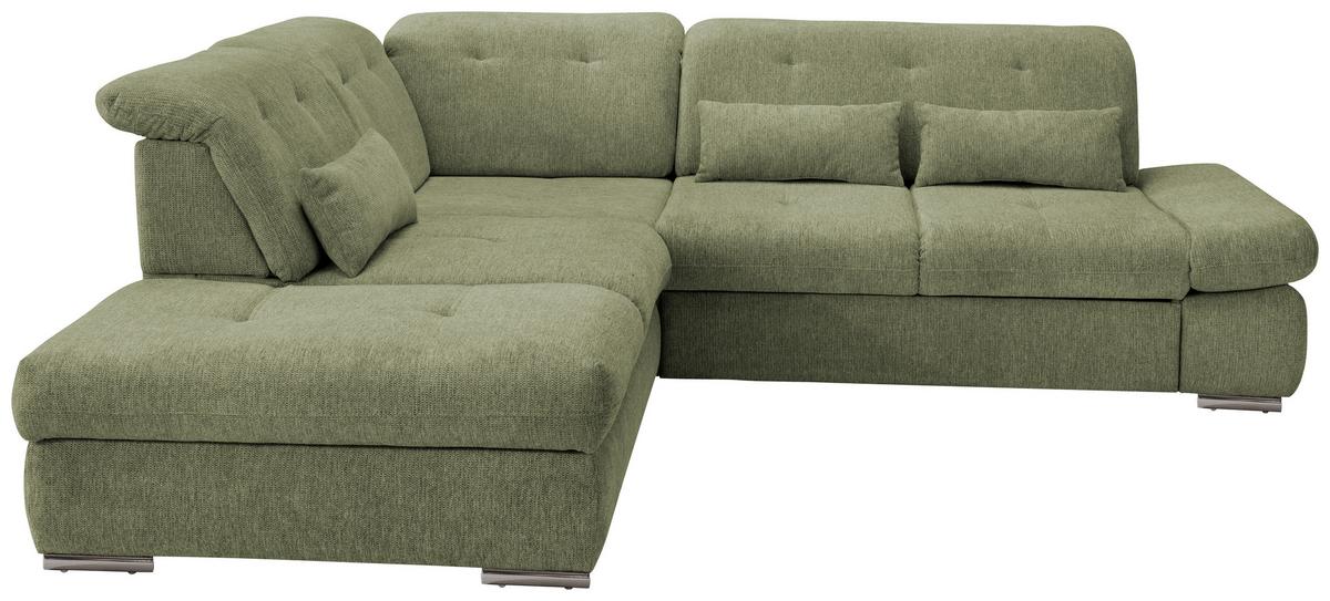 Wohnlandschaft Dalida Grün Chenille - Chromfarben/Grün, Design, Textil/Metall (254/280cm) - Livetastic