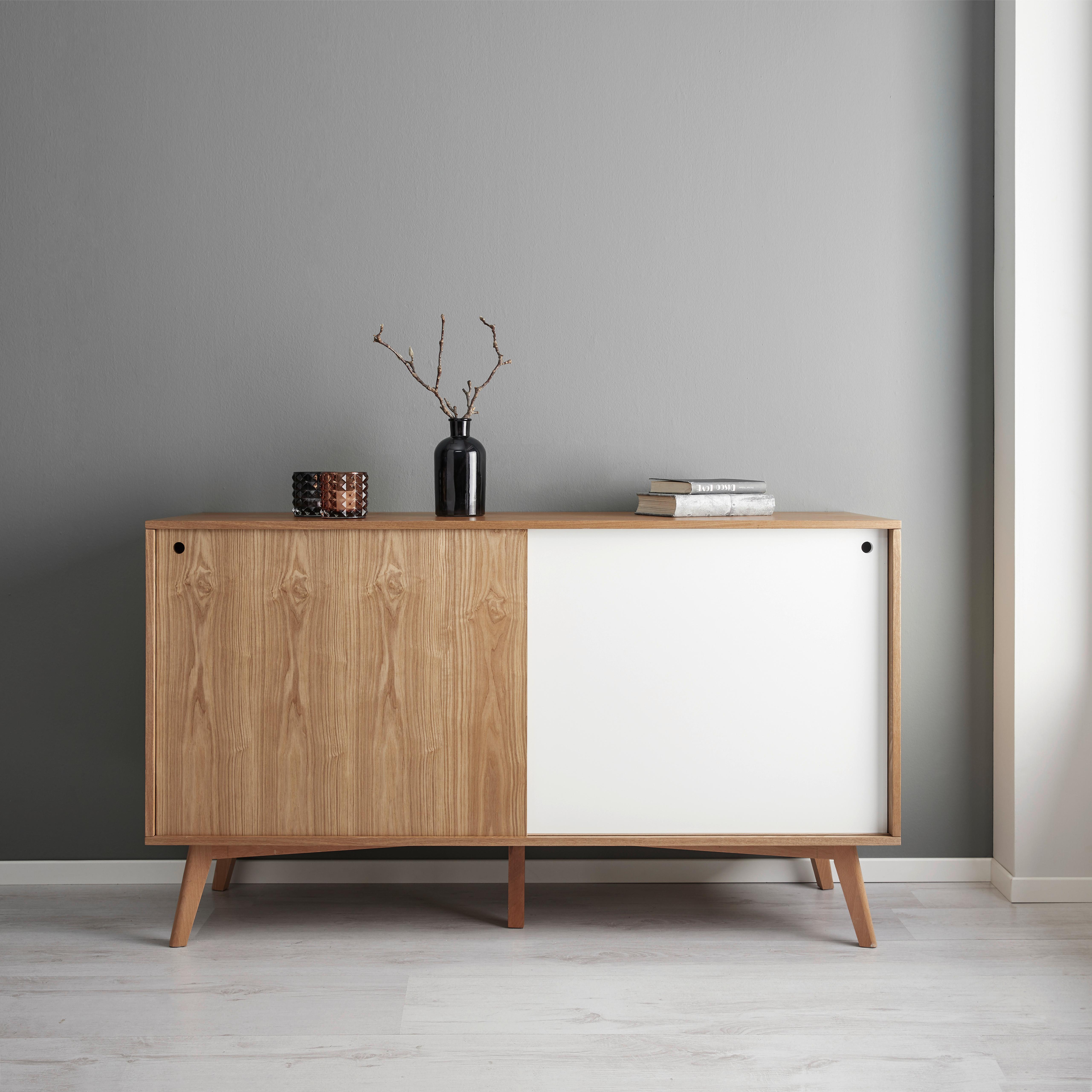 Sideboard in Eschefarben/Weiss "Jillian" - Weiss/Eschefarben, Modern, Holz (140/80/45cm) - Bessagi Home