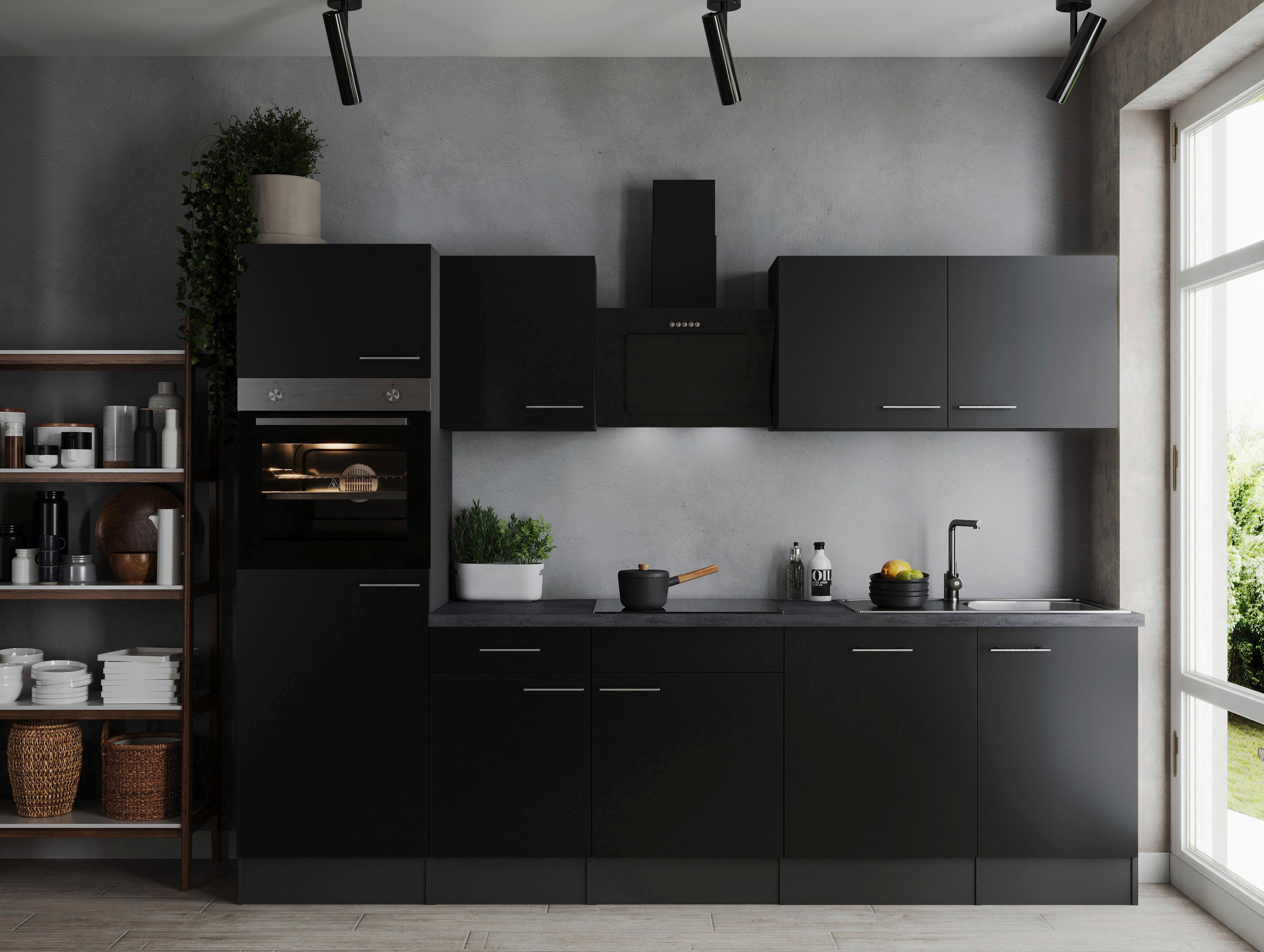 Kuhinjski Blok Z Aparati Oliver, 280cm - srebrne barve/črna, Design, kovina/leseni material (280cm) - Respekta