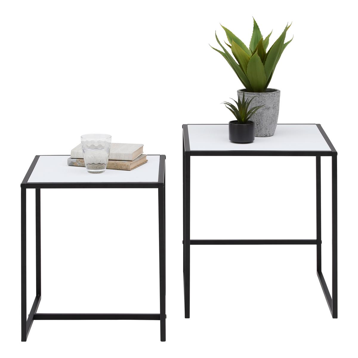 Beistelltischset Tobi Weiß/Schwarz, 2er Set - Schwarz/Weiß, MODERN, Holzwerkstoff/Metall (40/45/45/50/40/45cm) - Mömax