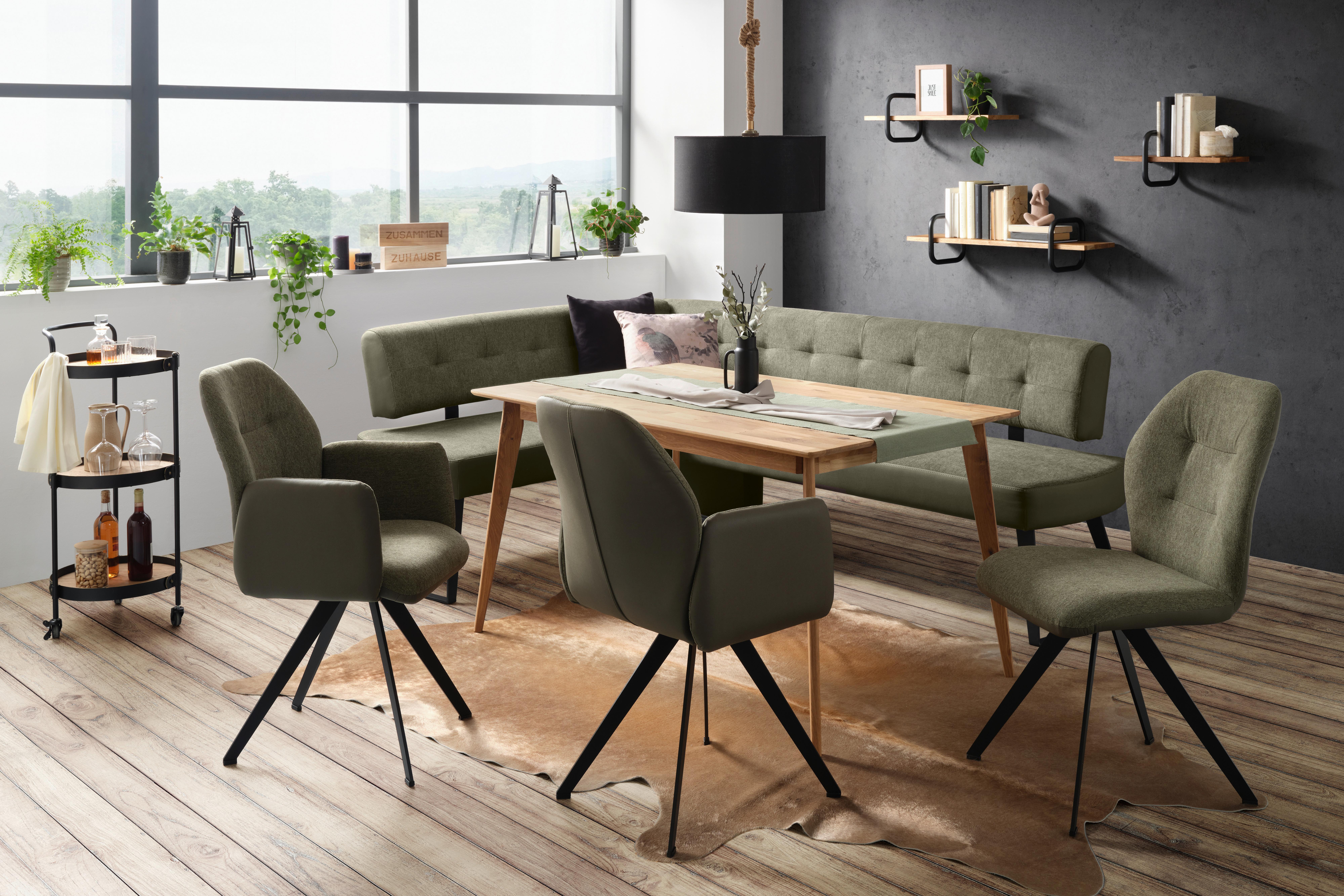 Eckbank in Grün ca. 170x220cm - Dunkelgrau/Schwarz, MODERN, Textil/Metall (170/220cm) - Premium Living