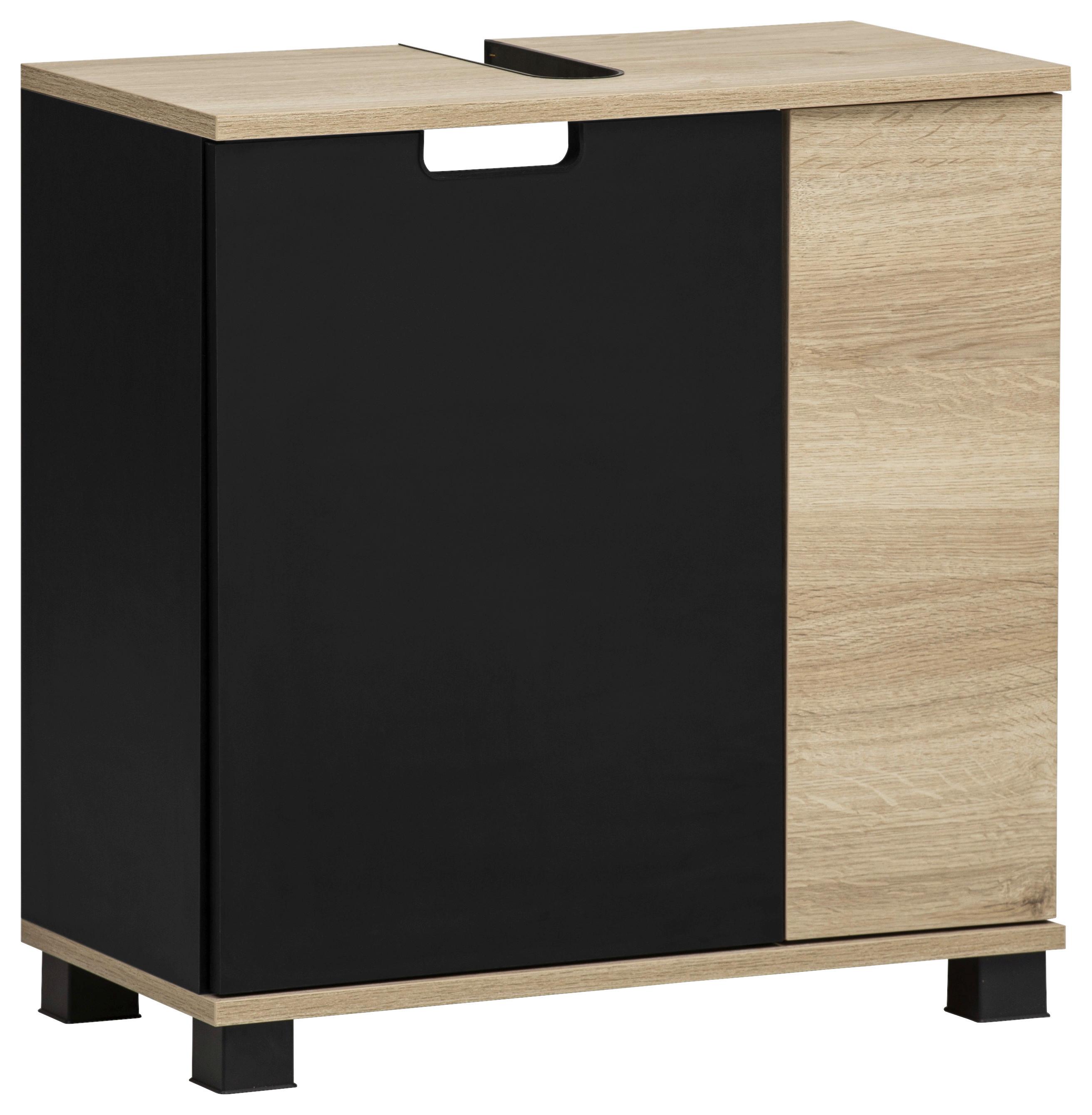Omarica Za Pod Umivalnik Emmik, Črna, Barva Hrasta - črna/barve hrasta, Moderno, umetna masa/leseni material (59,8/62,4/32,6cm) - Stylife
