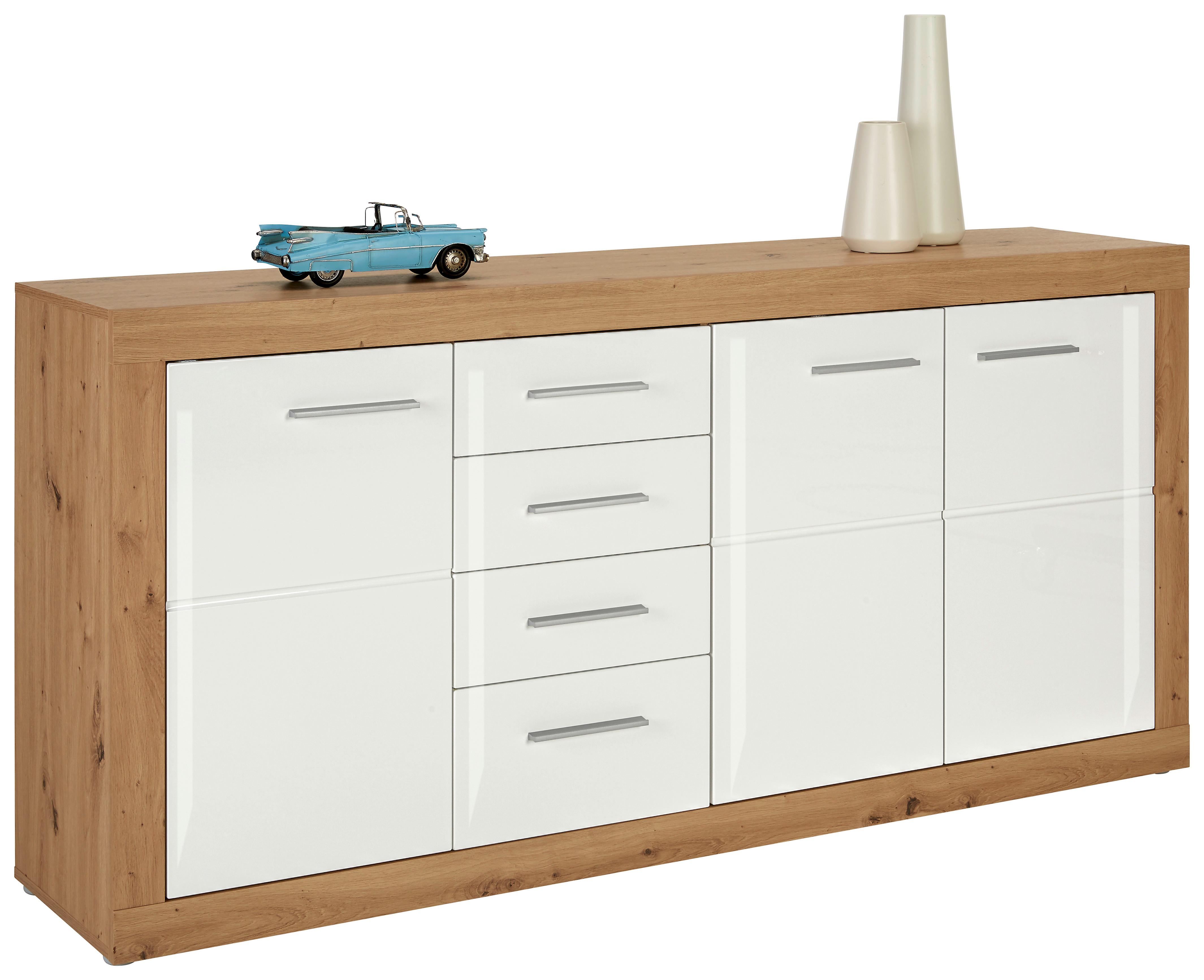 Sideboard Malta in Weiß/Eichefarben - Chromfarben/Eichefarben, KONVENTIONELL, Holzwerkstoff/Kunststoff (179/86/40cm) - Mömax