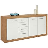 Sideboard Malta in Weiß/Eichefarben - Chromfarben/Eichefarben, KONVENTIONELL, Holzwerkstoff/Kunststoff (179/86/40cm) - Mömax