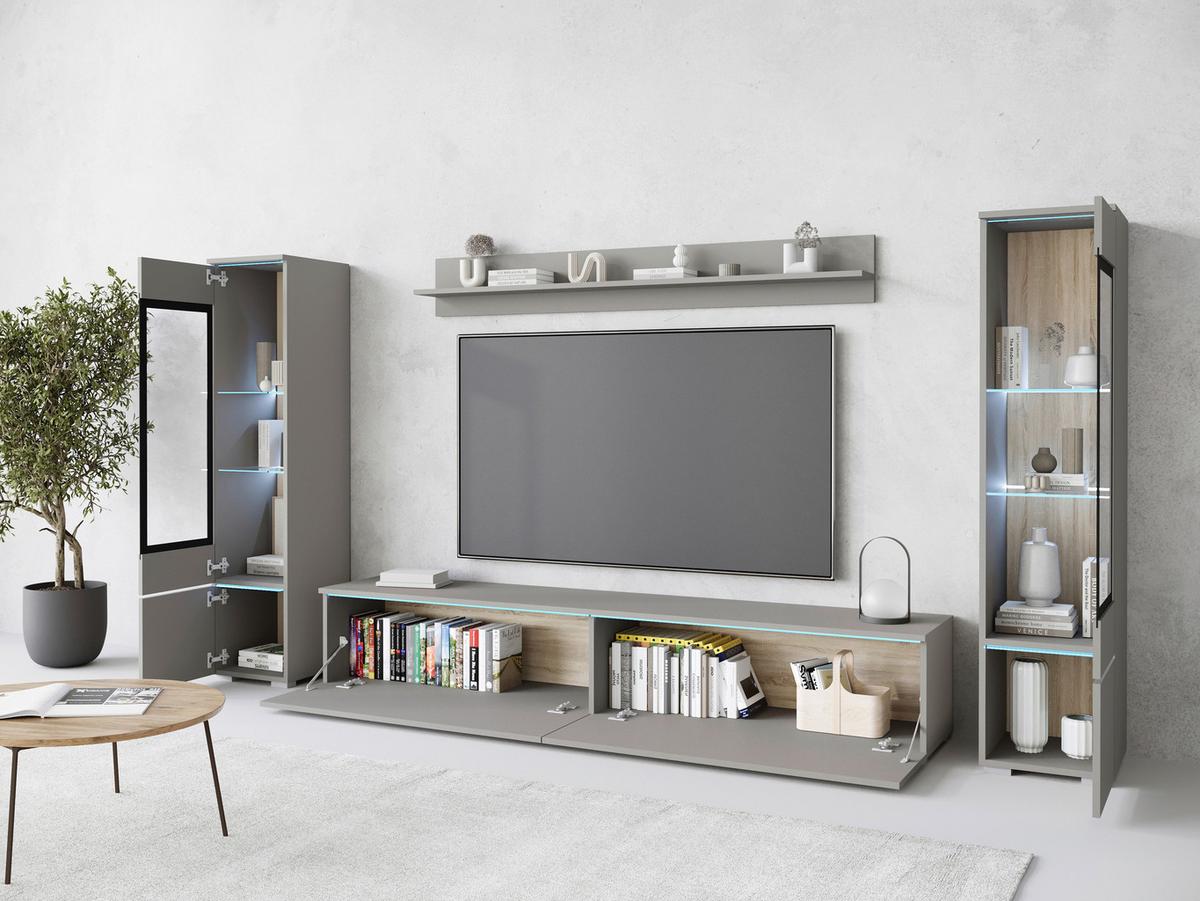 Dnevni Regal Vera I, Siva Z Osvetlitvijo, 4-Delni - siva, Trend, umetna masa/steklo (240/130/33cm) - P & B