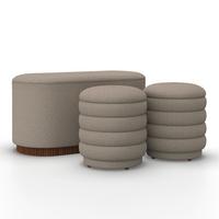 Sitzbank Nina mit Stauraum inkl. 2 Hocker Bouclé Beige - Beige/Naturfarben, MODERN, Holz/Holzwerkstoff - Bessagi Home