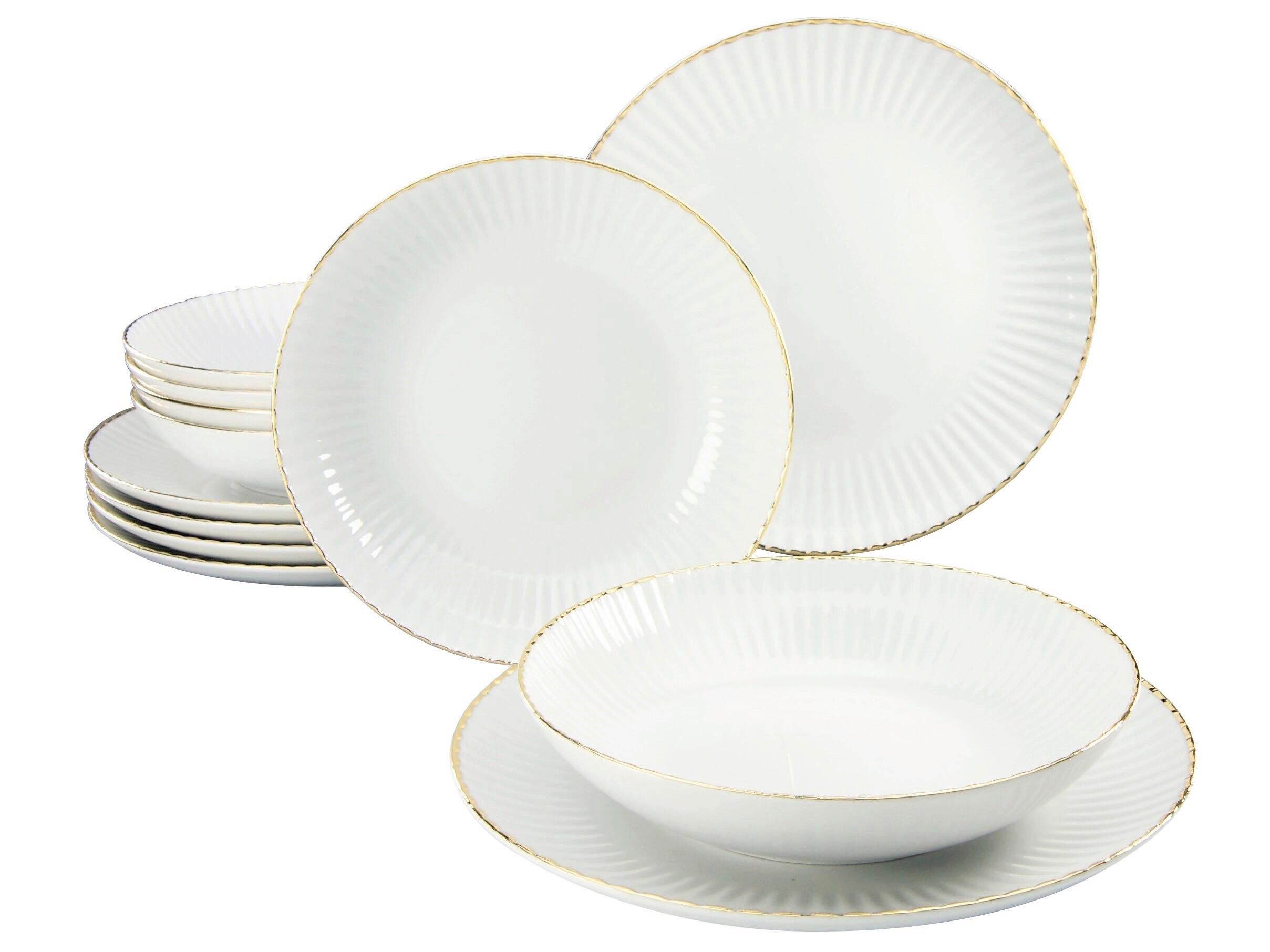 Jedilni Servis Allegra Goldband, 12-Delni - zlate barve/bela, Basics, keramika - Creatable