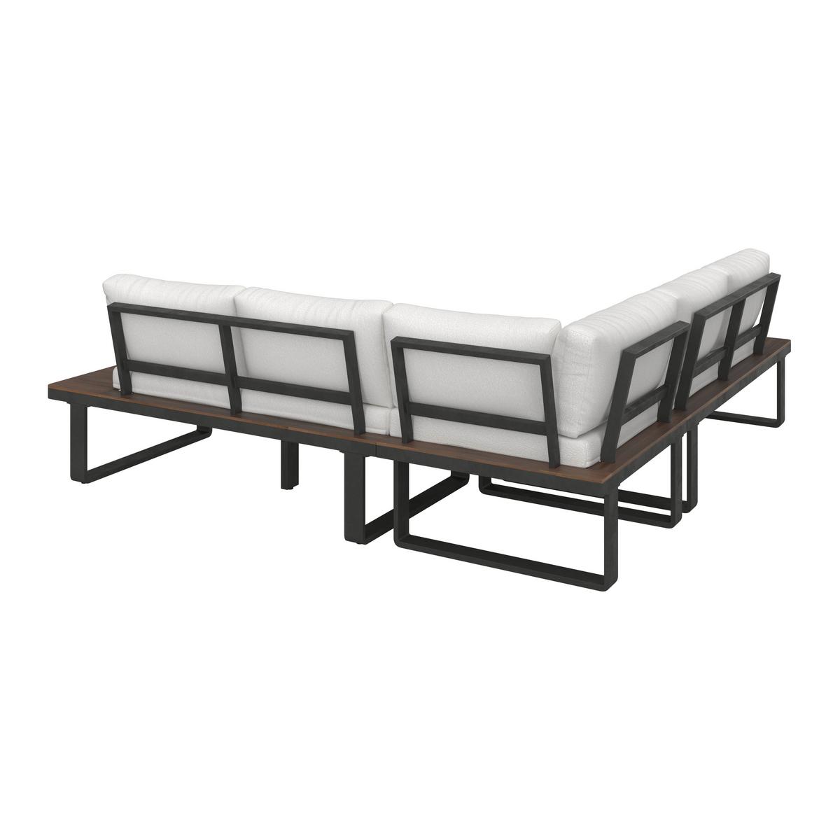 Dining-Loungeset Gianna Holz Outdoorstoff/Metall +Abdeckung - Creme/Schwarz, MODERN, Holz/Textil (221/71/76cm) - Bessagi Garden