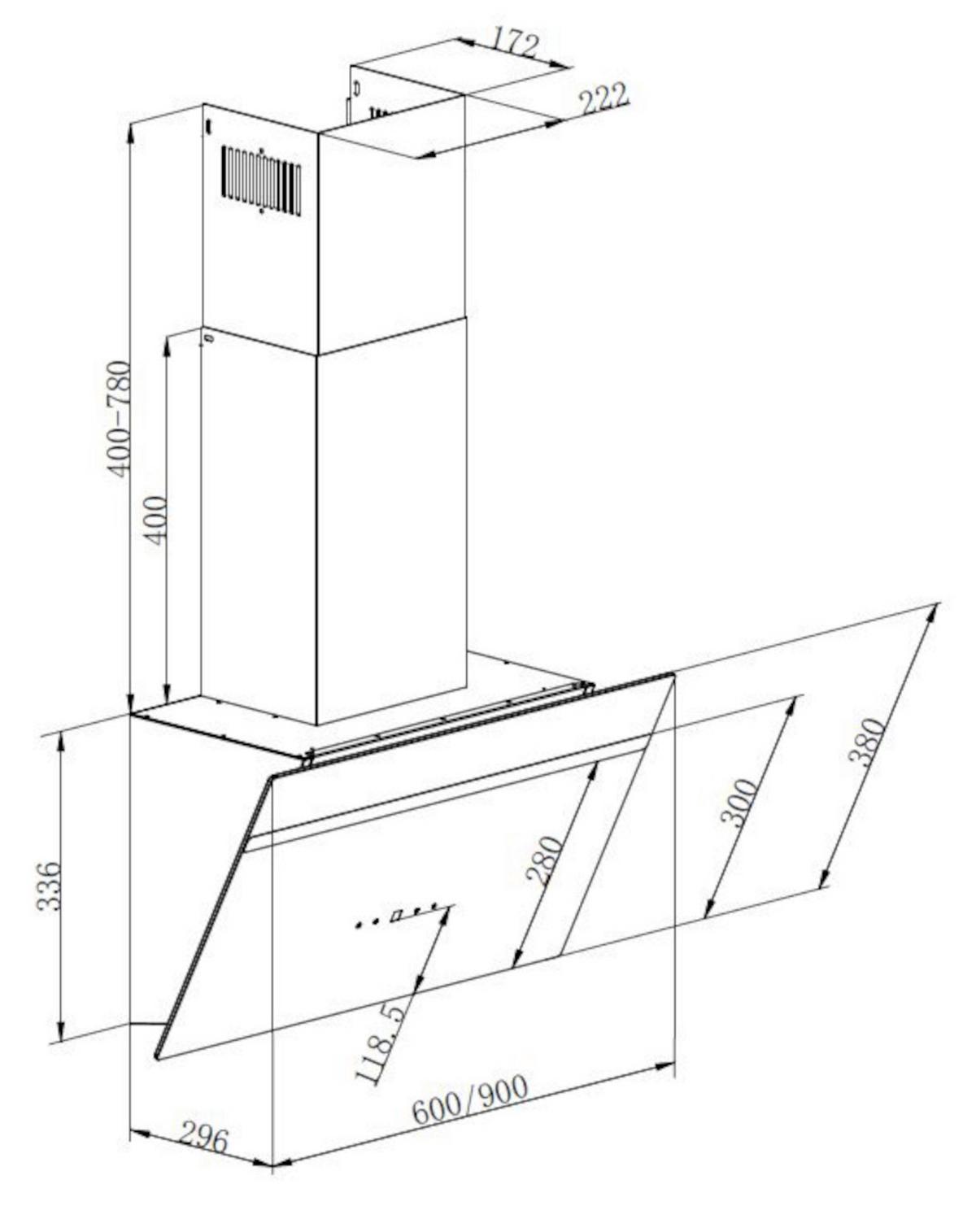 Dunstabzugshaube S20-90ABTH Schwarz - Edelstahlfarben/Schwarz, Basics, Glas/Metall (90/111.60/29.6cm) - PKM