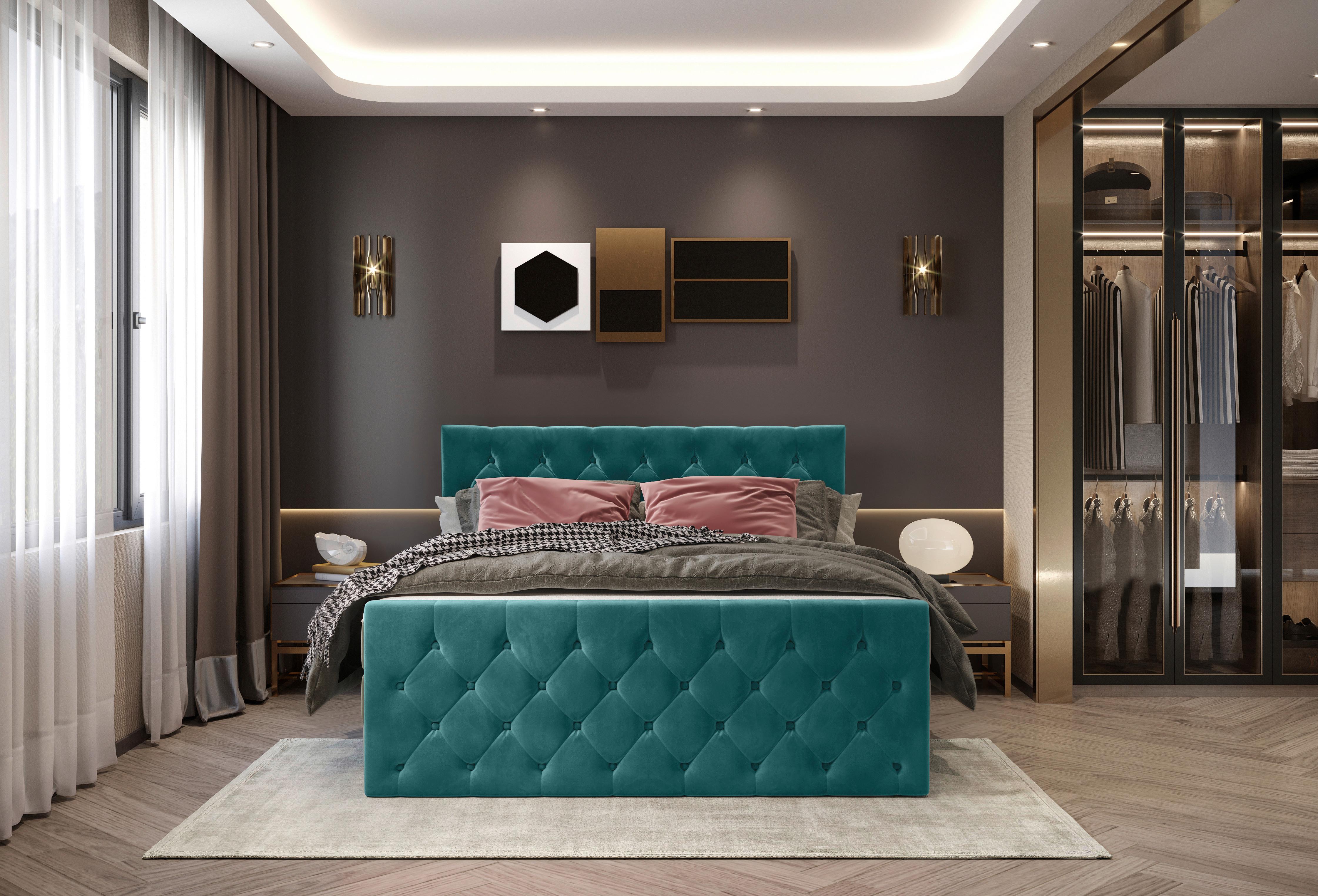 PAT BOXSPRING ELIO - petrol/bej, Romantik / Landhaus, textil (180/200cm) - James Wood