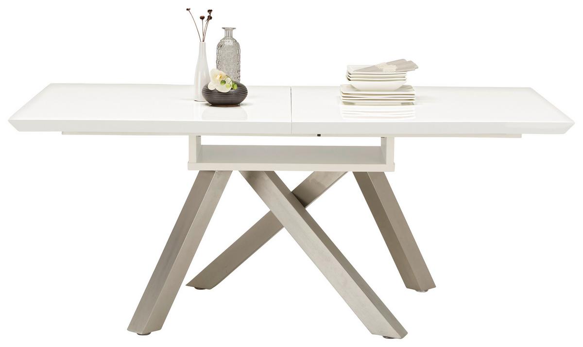 Kihúzható Asztal Theo - Nikkel/Fehér, modern, Faalapú anyag/Fém (180-240/90/76cm) - Modern Living