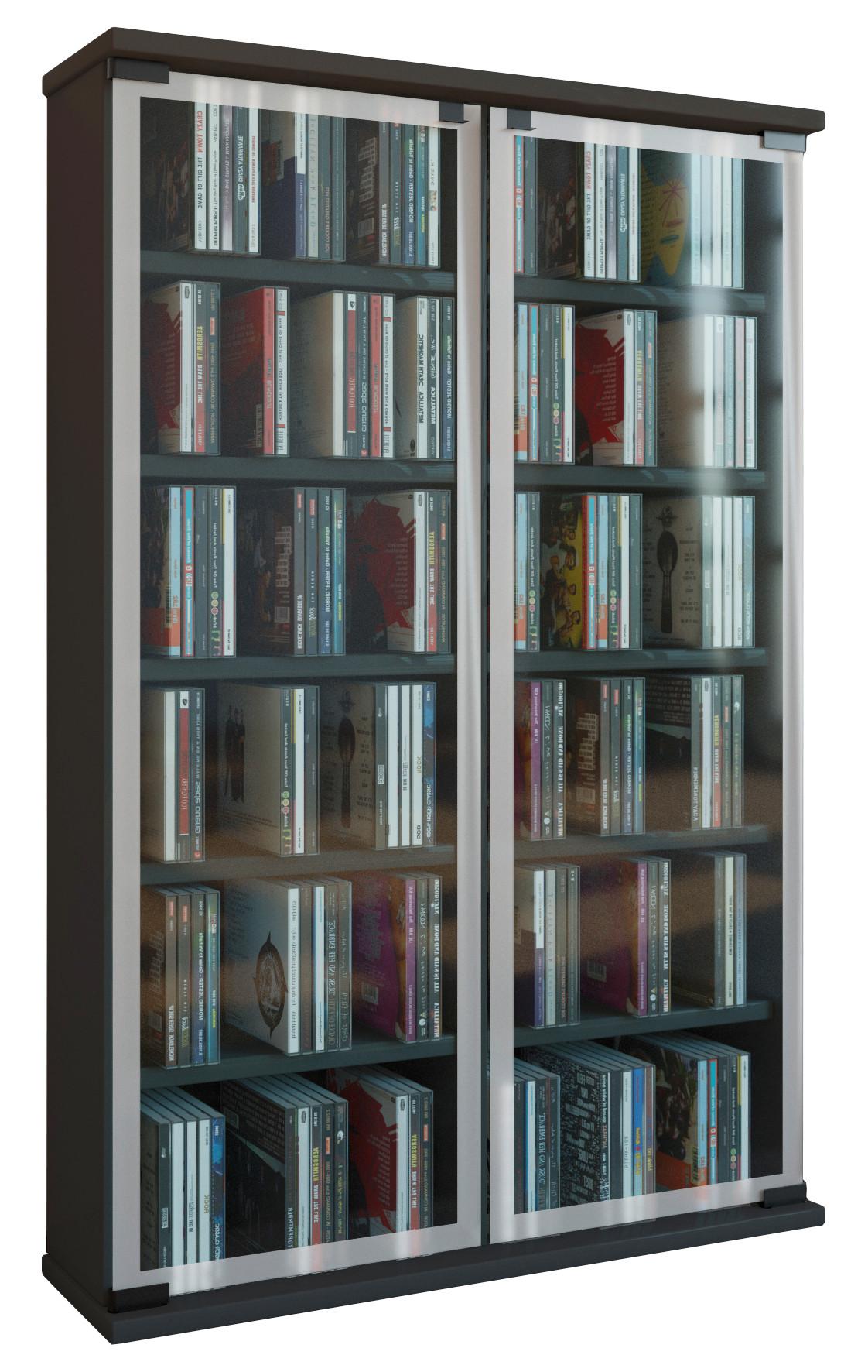 CD-Regal Galerie in Schwarz, B: 60 cm - Schwarz, KONVENTIONELL, Glas/Holzwerkstoff (60/92/18cm) - MID.YOU