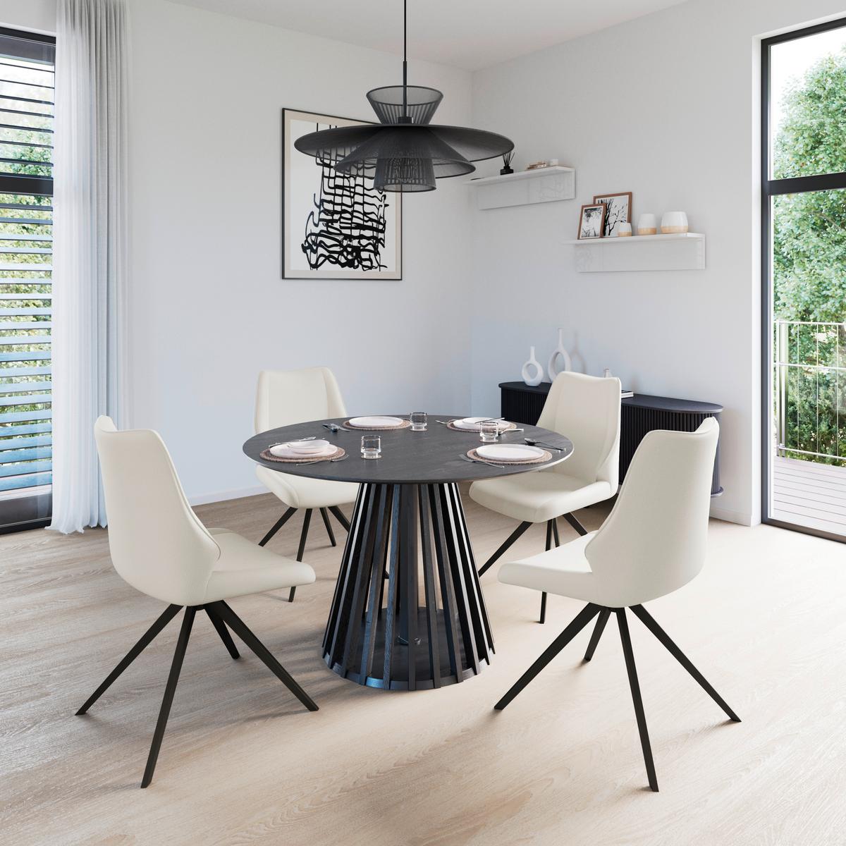 Stuhl Milana Hellgrau Webstoff Drehbar Gepolstert - Hellgrau/Schwarz, MODERN, Holz/Textil (54/93/59cm) - Bessagi Home