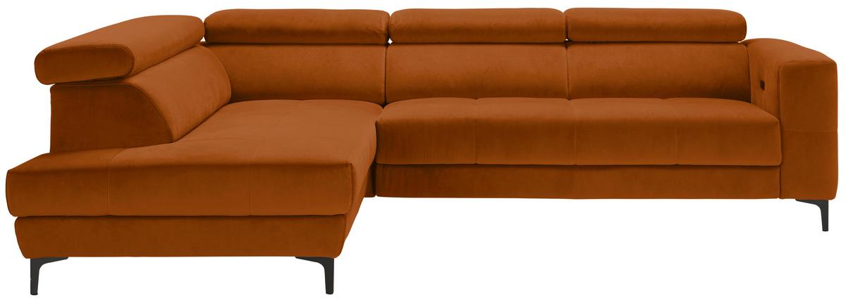 Ecksofa Emma links Orange - Schwarz/Orange, MODERN, Textil (210/47/301cm) - Premium Living
