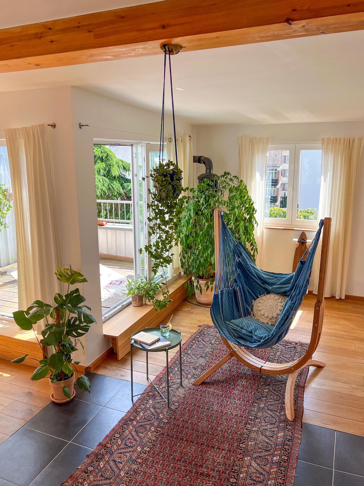 Hängematte Hammock Chair and Stand Blau inkl. Gestell - Blau/Eukalyptusholzfarben, KONVENTIONELL, Holz/Textil (100/152/92cm) - La Siesta