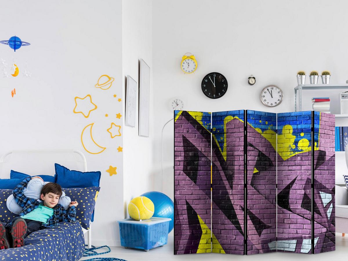 Paravan Street Art I, 5-Delni, Dvostranski - vijolična/modra, Basics, tekstil/les (225/172/3cm) - artgeist