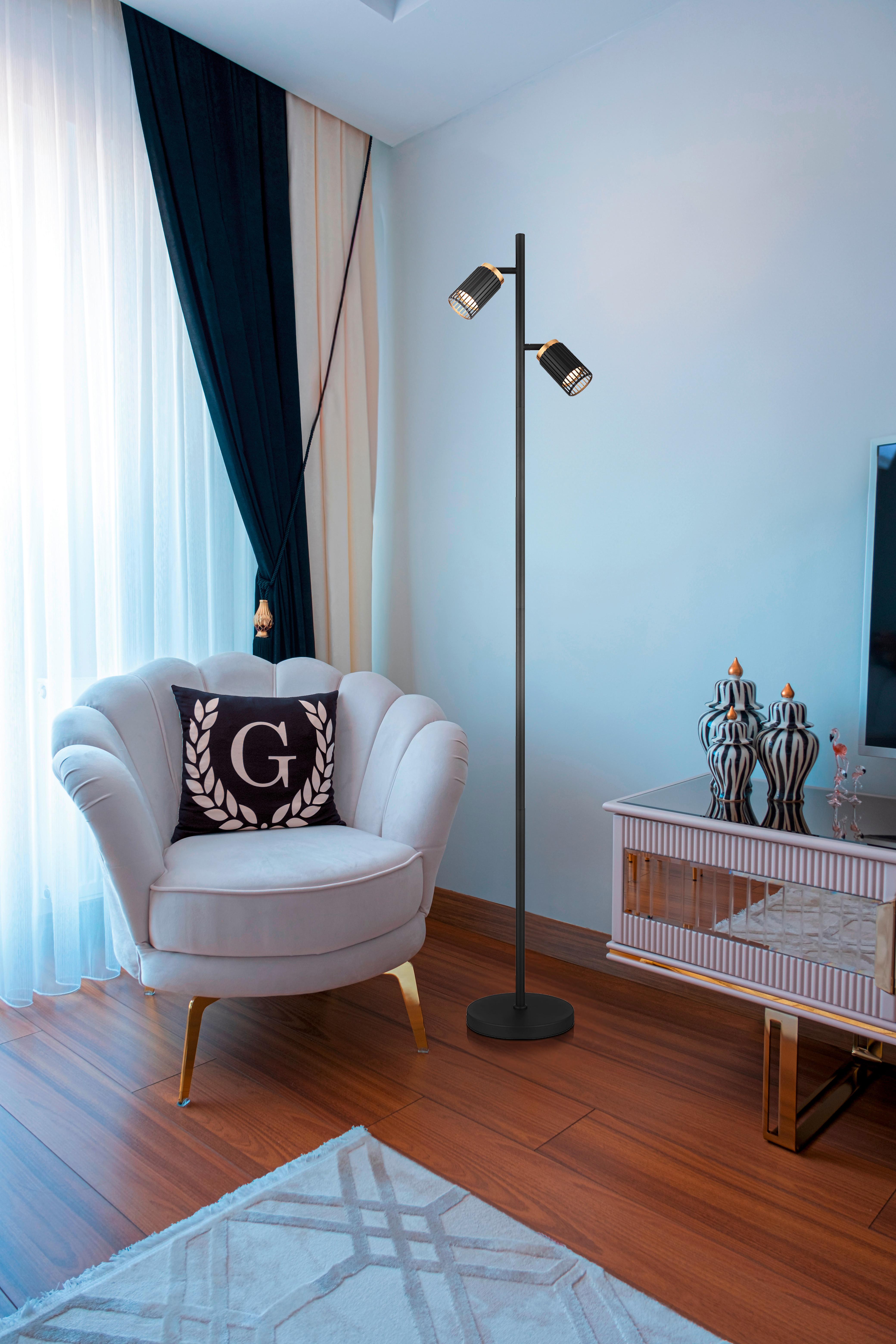 STEHLEUCHTE 57906S KORBEN - Goldfarben/Schwarz, Design, Kunststoff/Metall (27,5/22/158cm) - Globo