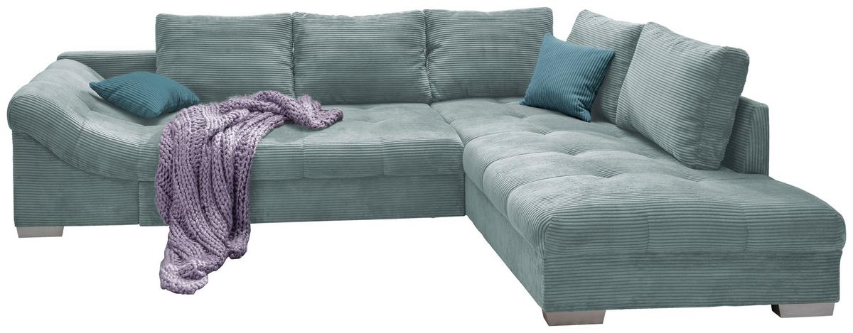 Wohnlandschaft Alvito Hellblau Cord - Silberfarben/Petrol, Design, Holz/Textil (298/202cm) - MID.YOU
