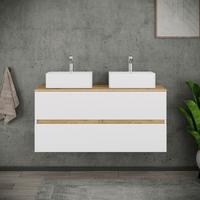Badezimmer Cosila - Honigeiche/Weiss, Trend, Keramik/Holzwerkstoff (111cm) - MID.YOU
