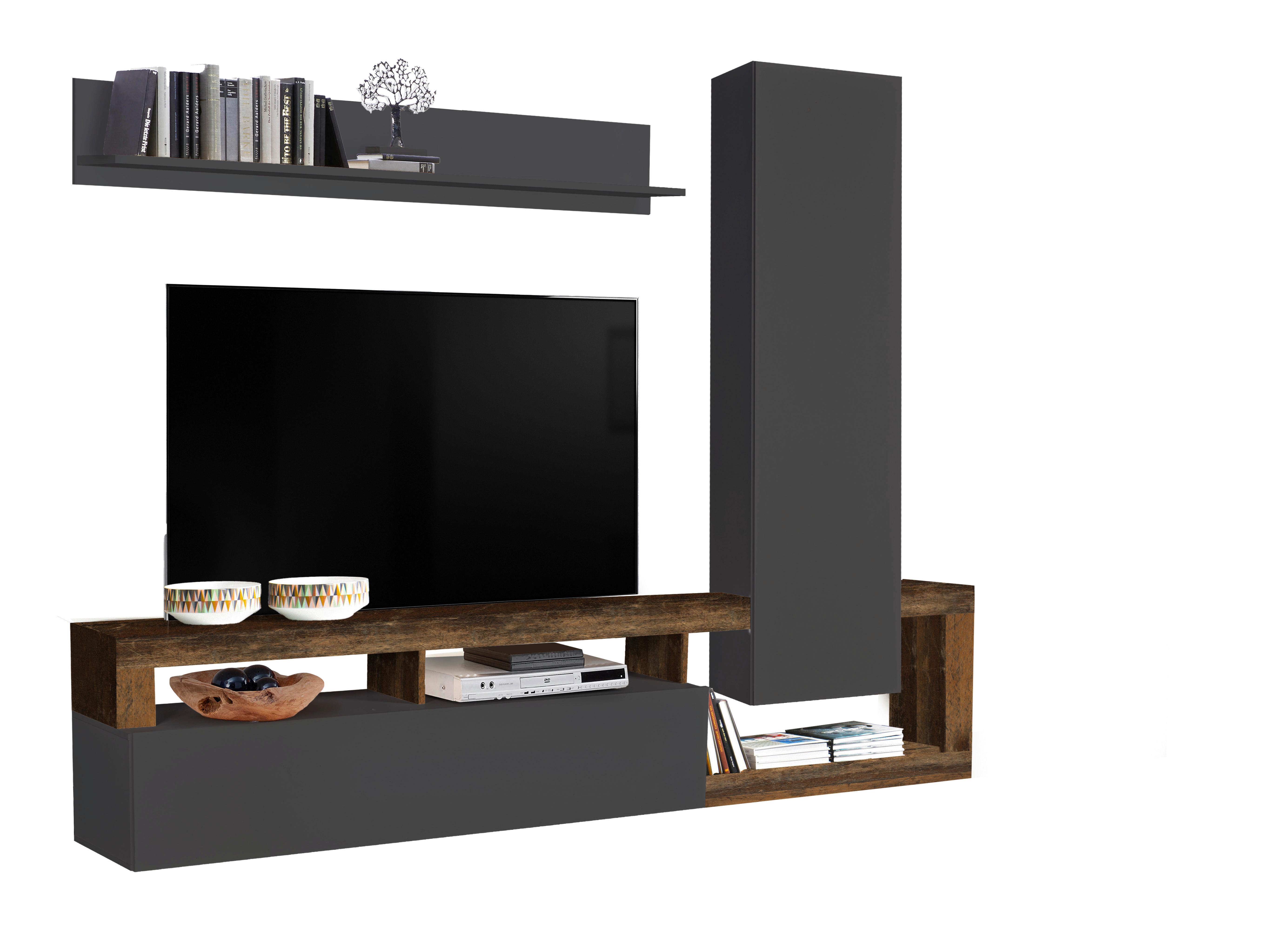 Szekrénysor Dallas - sötétbarna/antracit, Basics, faalapú anyag (219/173/35cm)