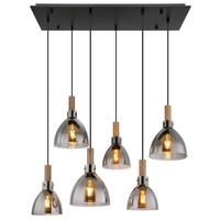 Hängeleuchte Mattea Schwarz max. 6 Watt - Schwarz, Design, Glas/Holzwerkstoff (80/30/120cm) - Globo