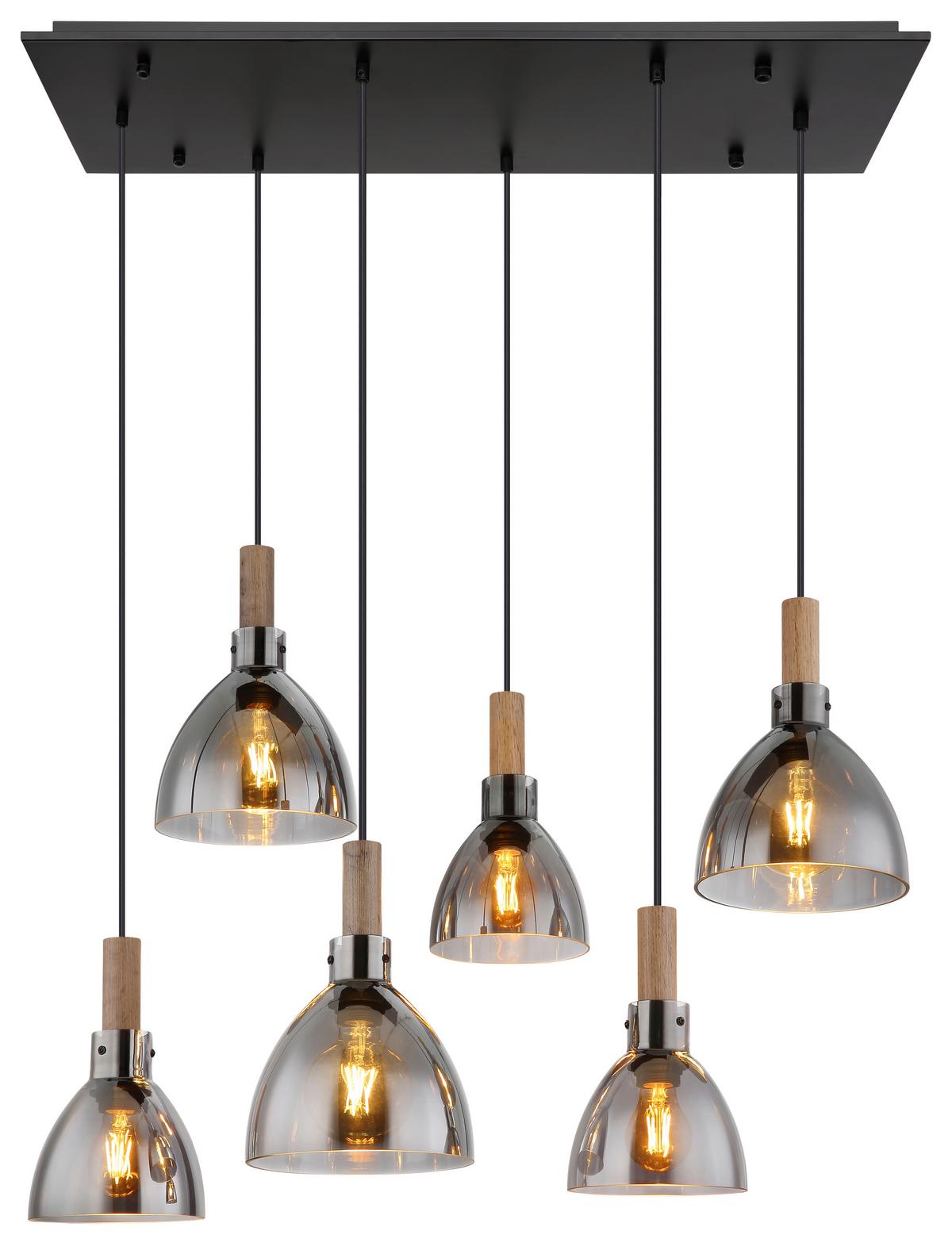 Hängeleuchte Mattea Schwarz max. 6 Watt - Schwarz, Design, Glas/Holzwerkstoff (80/30/120cm) - Globo