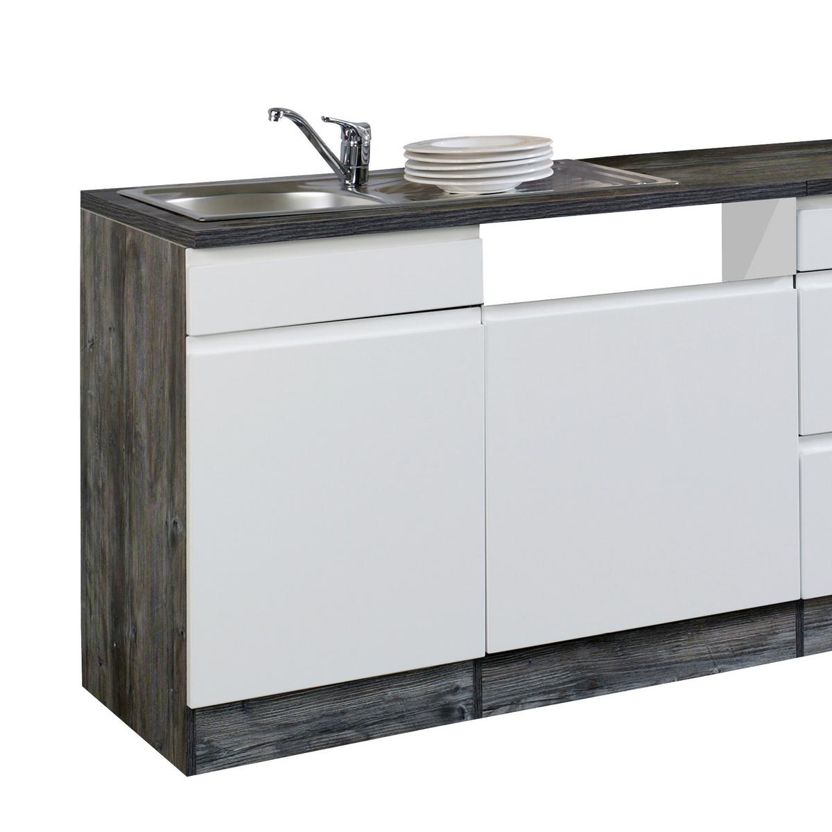 Küchenleerblock "Cardiff" Weiss/Eiche - Weiß Hochglanz/Weiß, Basics, Holzwerkstoff (280cm) - Held