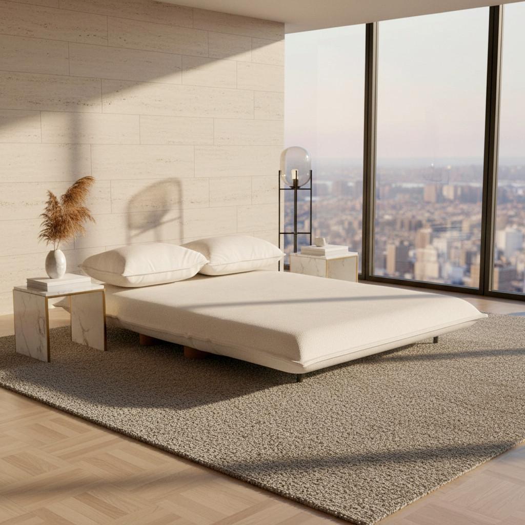 BÄDDSOFFA BELLA - vit/naturfärgad, Modern, metall/trä (141/77/85cm) - Bessagi Home