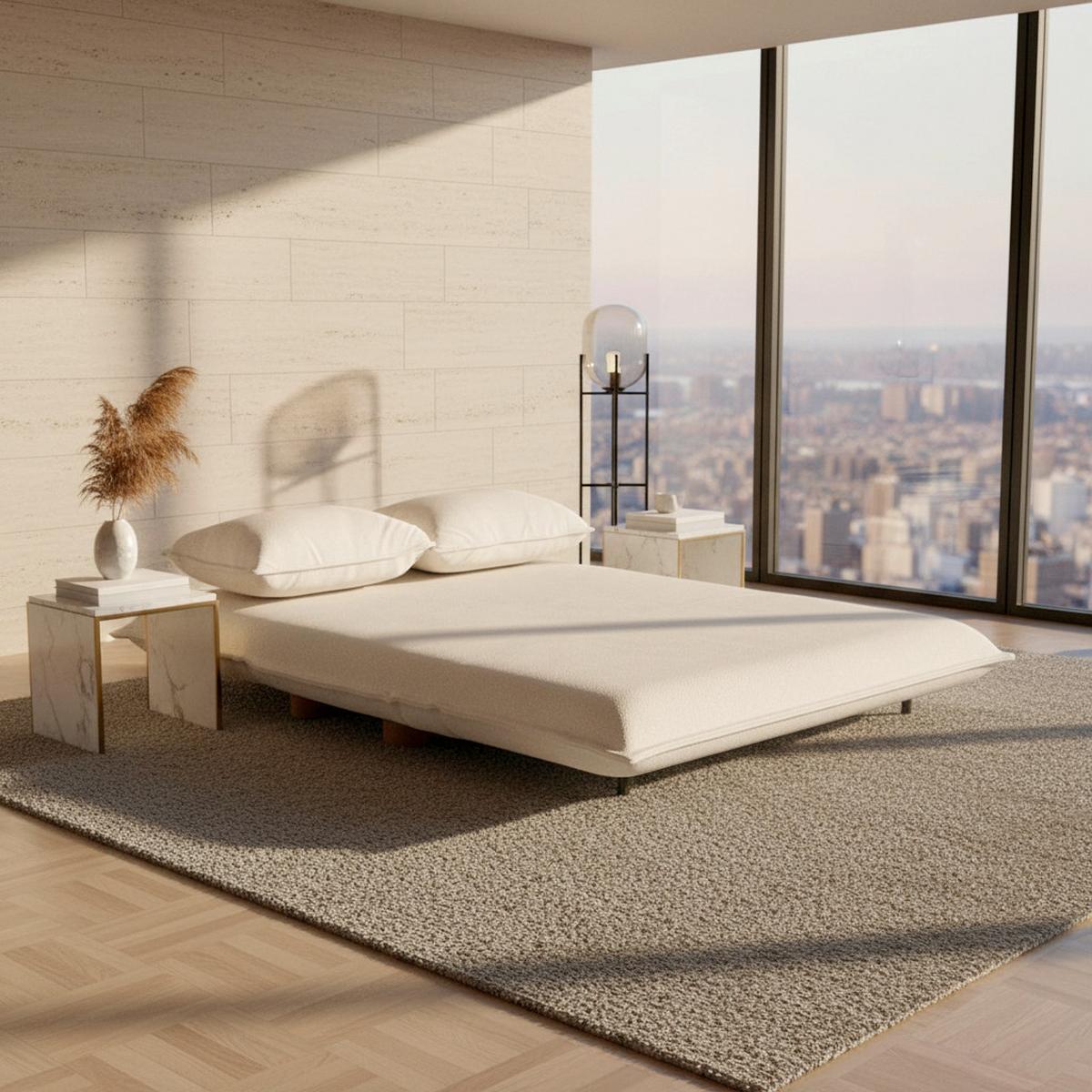 Schlafsofa Bella Weiß Bouclé - Weiß/Naturfarben, MODERN, Holz/Textil (141/77/85cm) - Bessagi Home