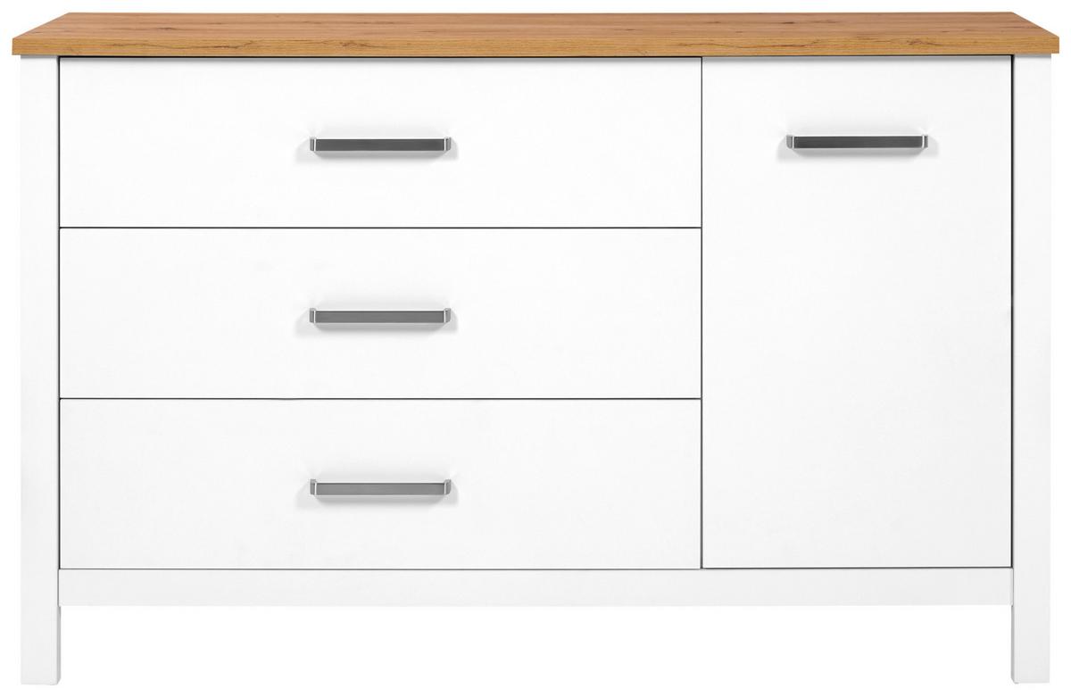 Sideboard Sicilia Weiß/Eiche - Silberfarben/Weiß, ROMANTIK / LANDHAUS, Holzwerkstoff/Metall (148/92/45cm) - Mömax