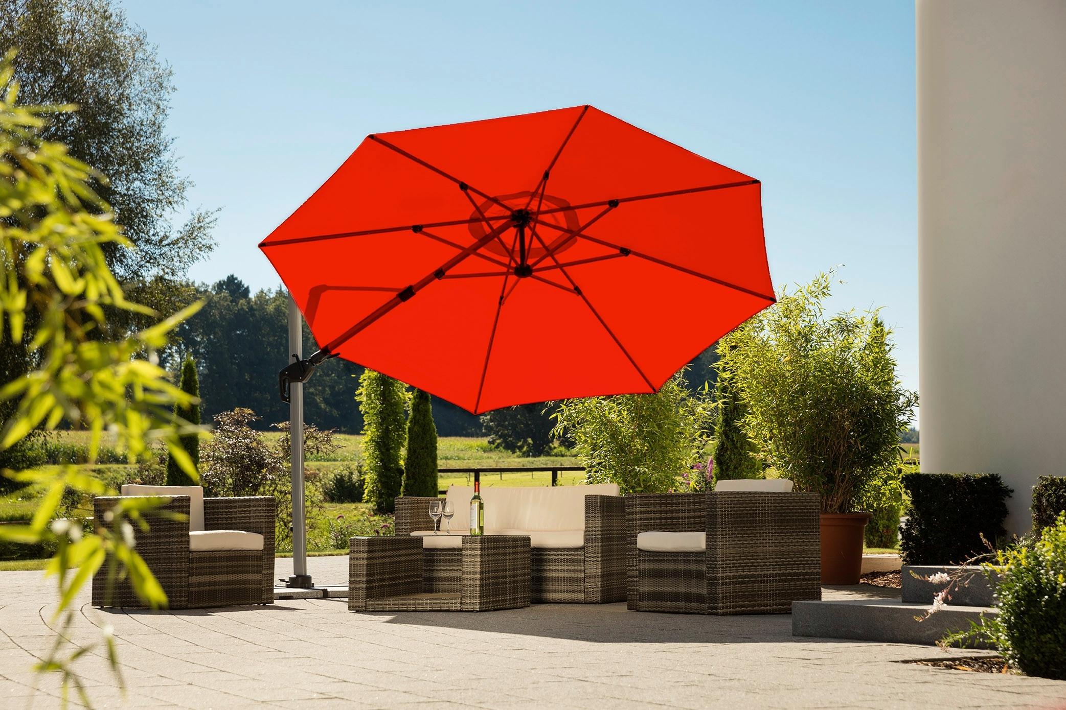 Ampelschirm Bermuda ca.350x258x415cm Rot - Rot/Silberfarben, Basics, Textil/Metall (350/258/415cm) - Schneider
