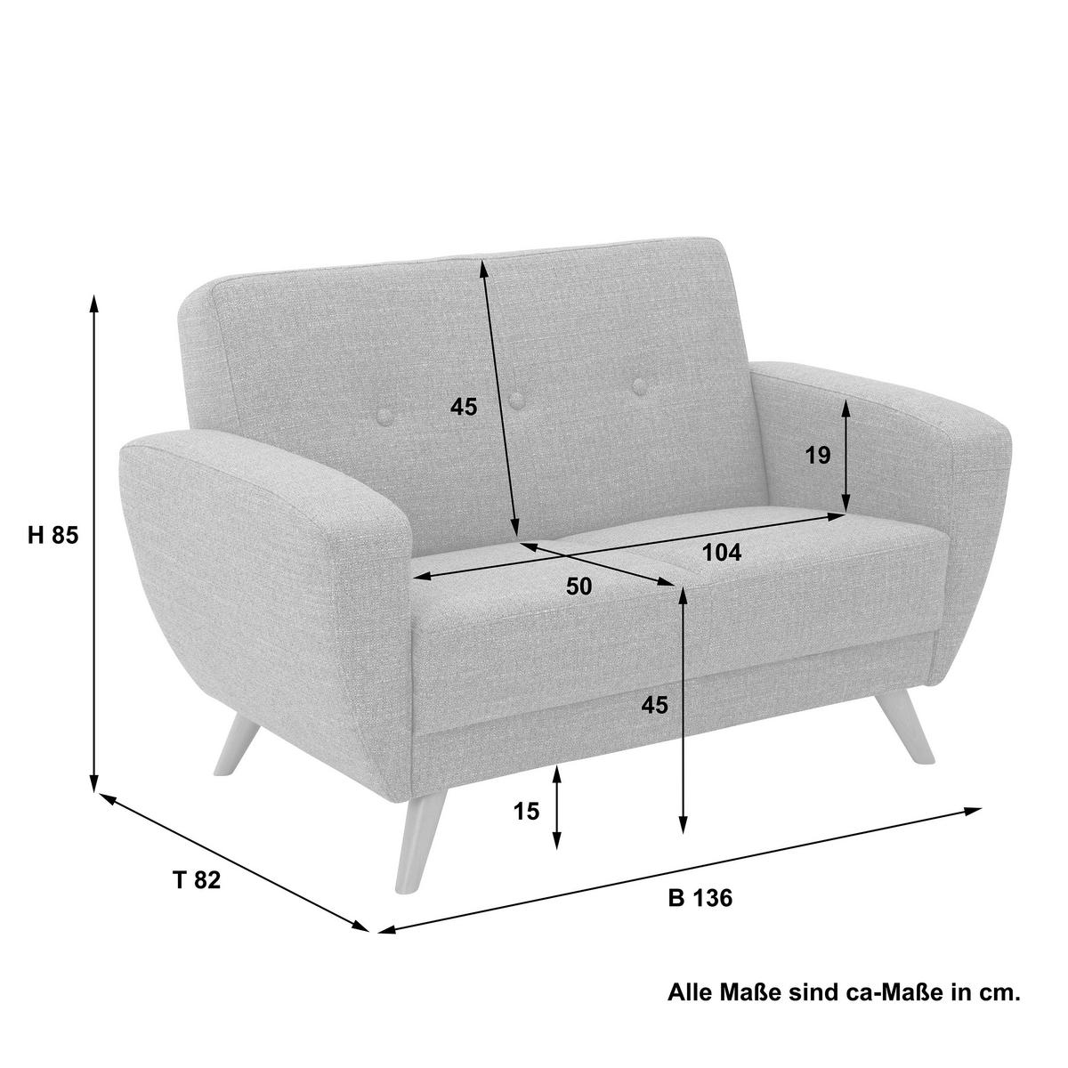 2-SITZER-SOFA JERRY - Naturfarben/Grau, Design, Holz/Textil (136/85/82cm) - Max Winzer
