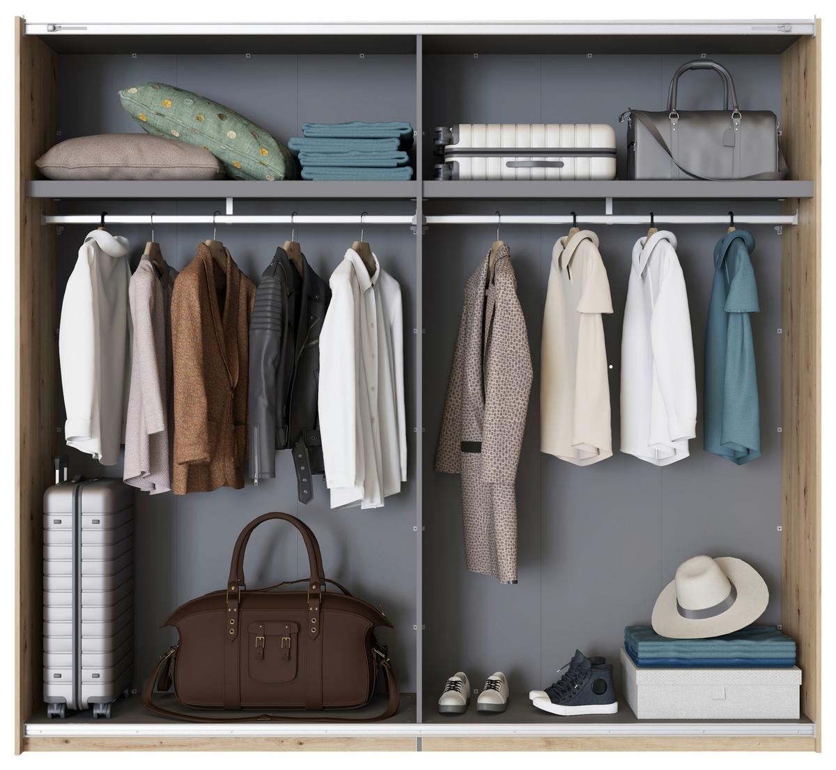 Schwebetürenschrank Gard Eiche Artisan - Schwarz/Eiche Artisan, KONVENTIONELL, Holzwerkstoff/Metall (245/217/61cm) - Based