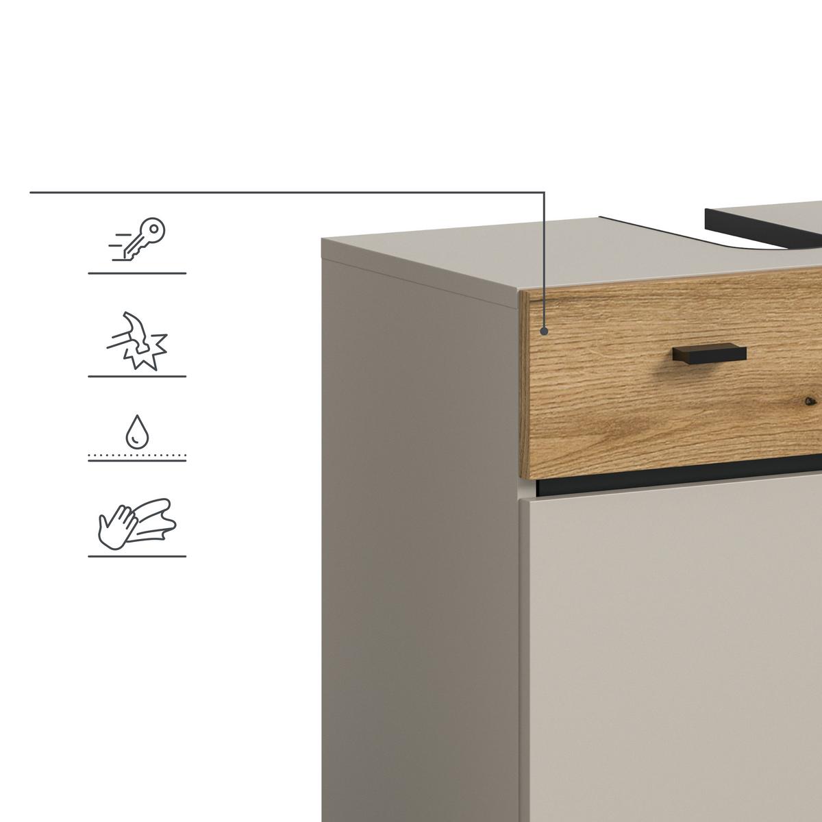 Badezimmer Aqua Eichefarben/Kaschmir - Kaschmir/Eichefarben, Trend, Glas/Holzwerkstoff (92cm) - MID.YOU