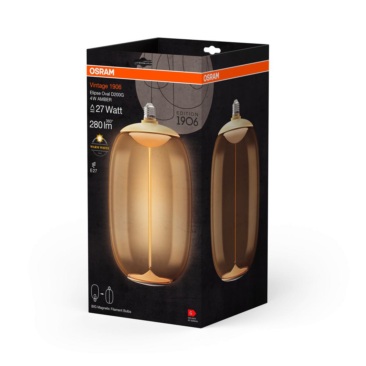 ŻARÓWKA LED VINTAGE 1906 BIG ELIPSE OVAL27 - kolor bursztynowy, Konventionell, tworzywo sztuczne (20/37cm) - Ledvance