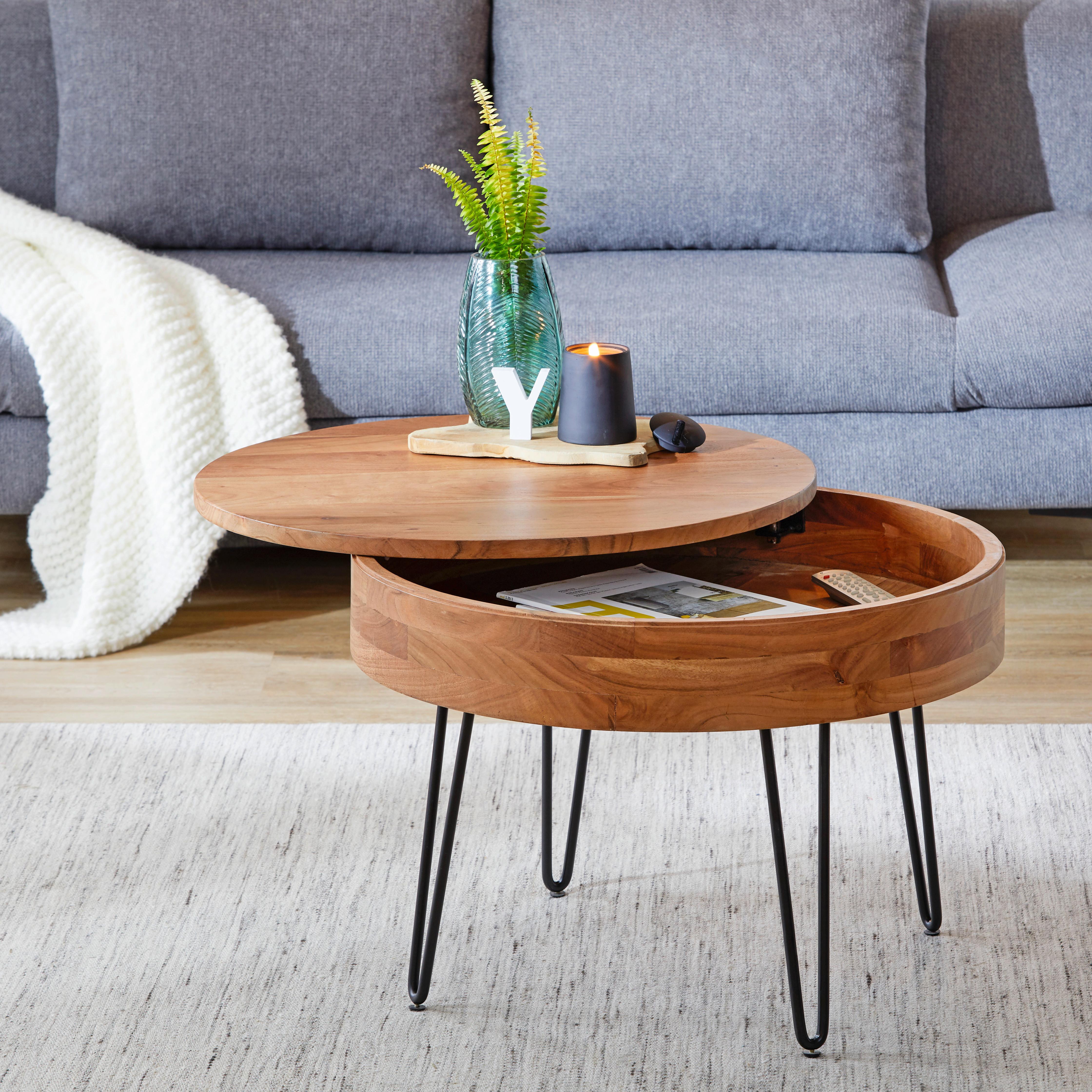 Couchtisch aus Akazie massiv - Schwarz/Akaziefarben, Lifestyle, Holz/Metall (70/70/50cm) - Zandiara