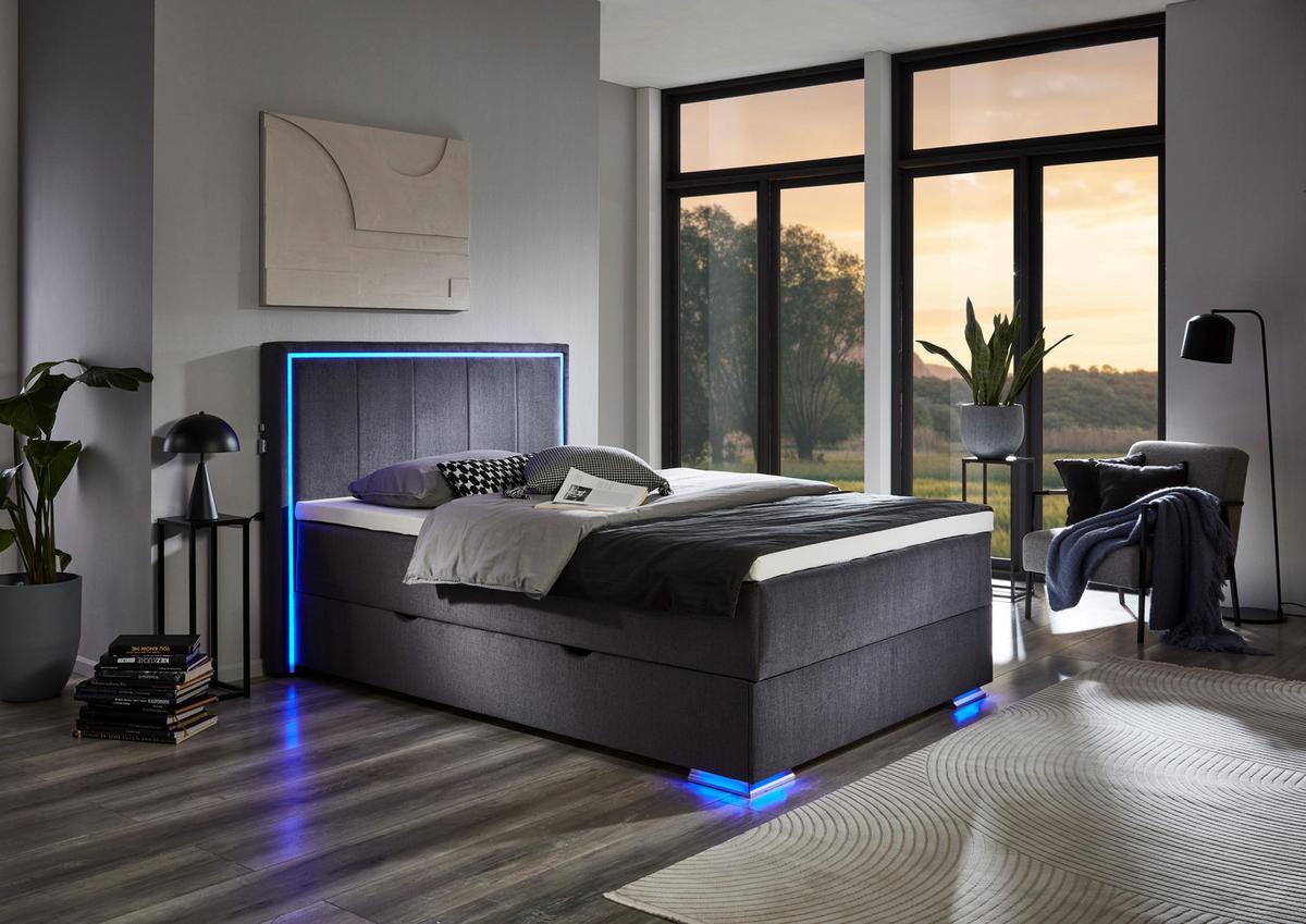 ŁÓŻKO BOXSPRING COLORADO II - antracytowy/kolor chromowy, Design, tworzywo sztuczne/tkanina (140/200cm) - Boxxx